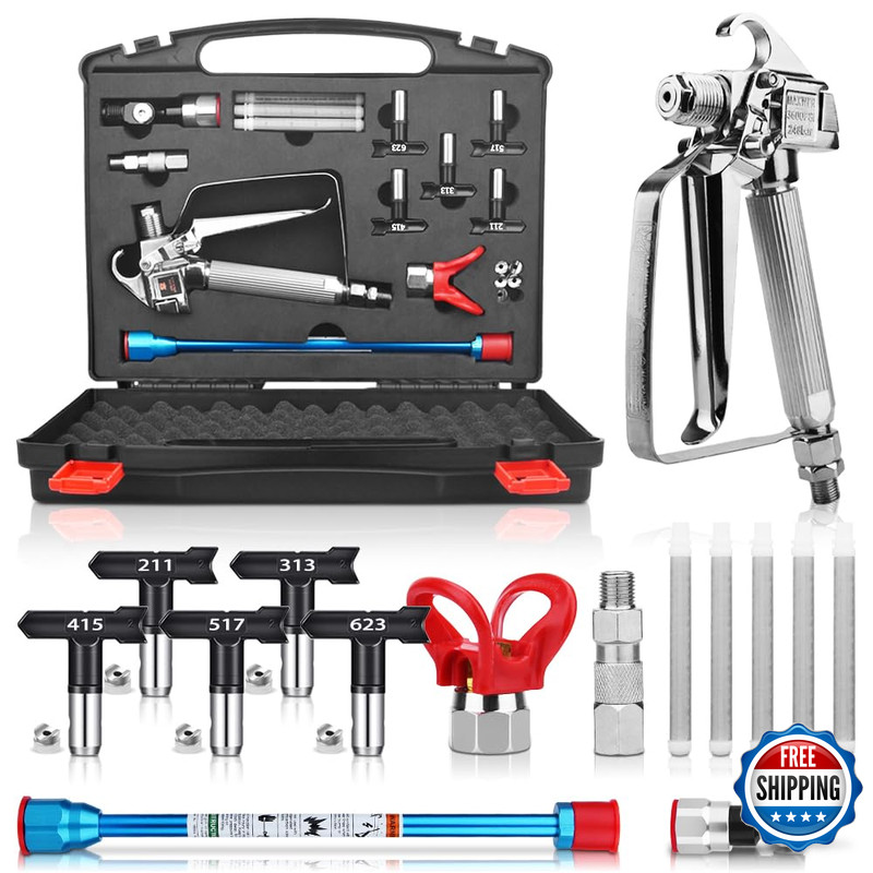 Grogr 16 Pcs Airless Paint Sprayer Gun Kit 3600 Psi Airless Paint Sprayer