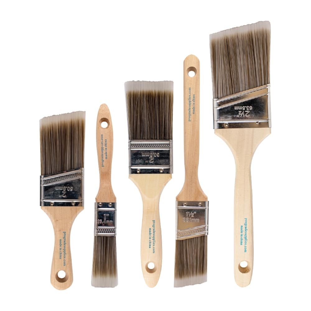 Paint Brushes, 5-Piece Paint Brush Set, Flat & Angle Brushes for Walls, Trim..