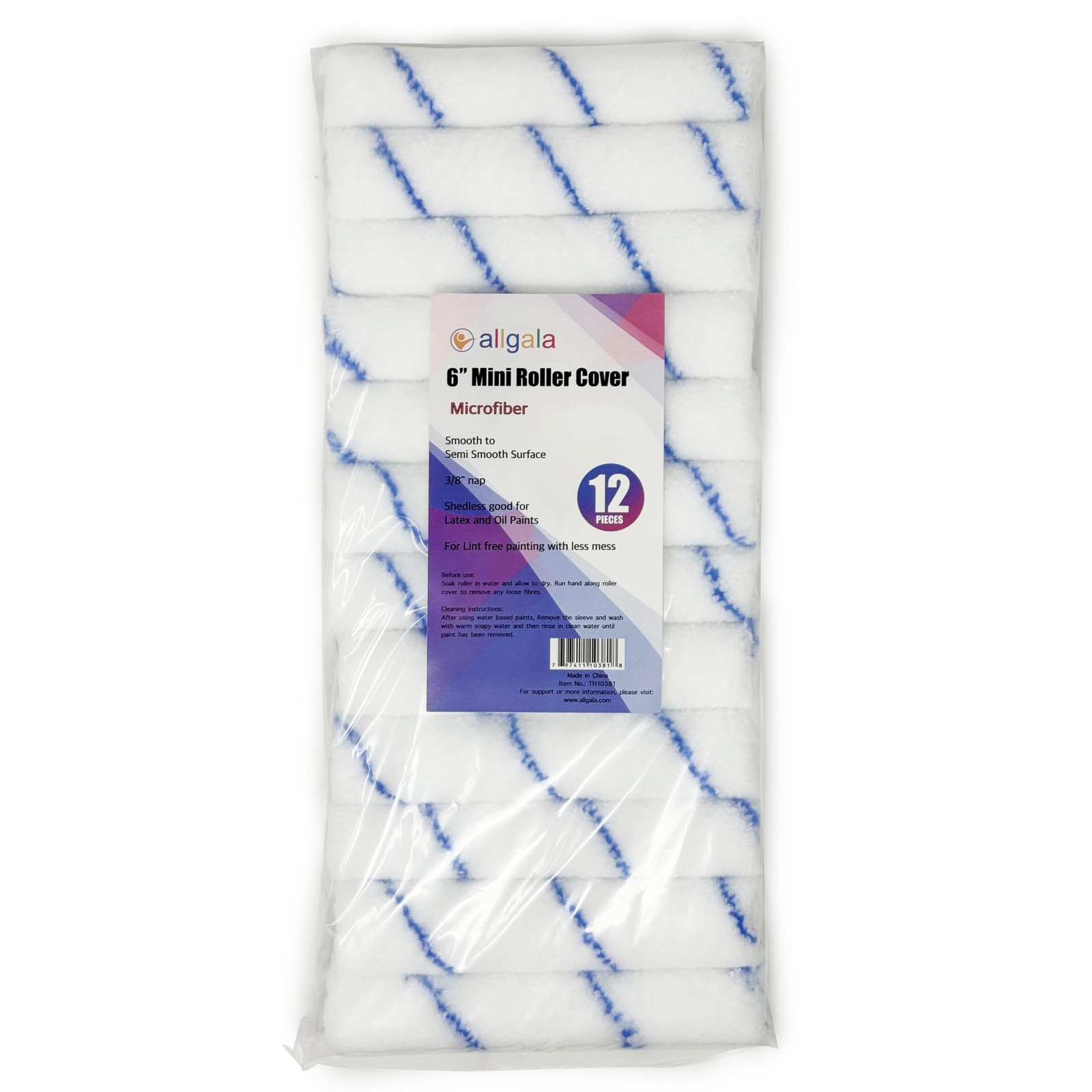 Allgala 6″ Mini 3/8″ Nap Shedless Microfiber Paint Micro (Pack of 12)