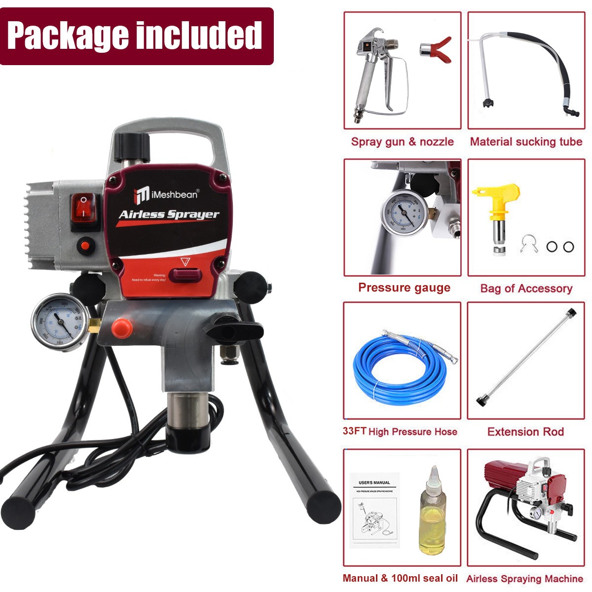 2.5HP High Pressure Airless Paint Sprayer High Efficiency Power Painting 220V