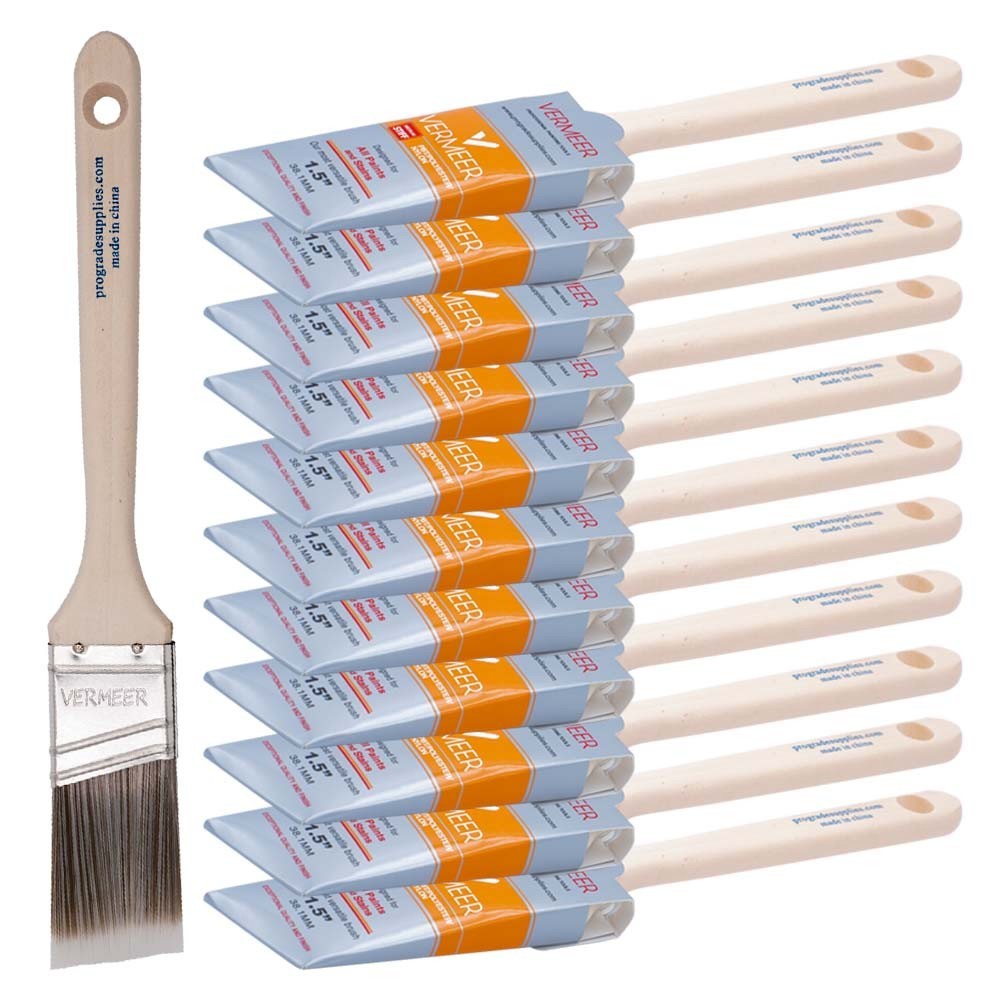 12-Pack – 1.5″ Angle Brushes for All Latex and Oil Paints & Stains