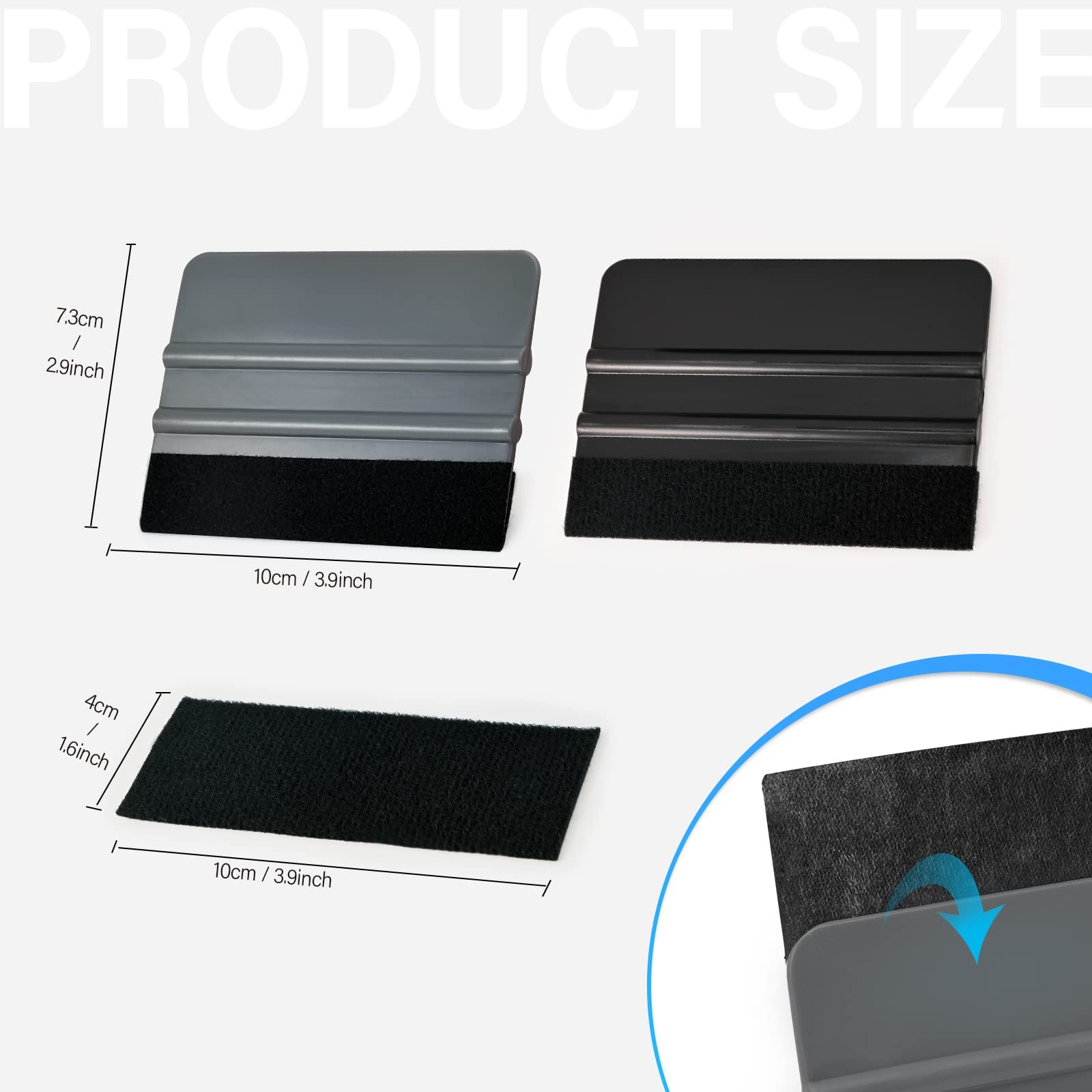 Gomake 20 Pack Vinyl Squeegee With Felt Fabric for Tint Film Black and Grey
