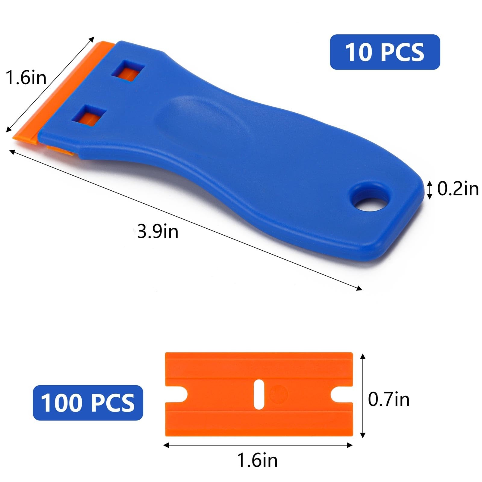 10 Plastic Razor Blade Scraper, 100 Pcs Blades, Remove Label Decal Tool for…