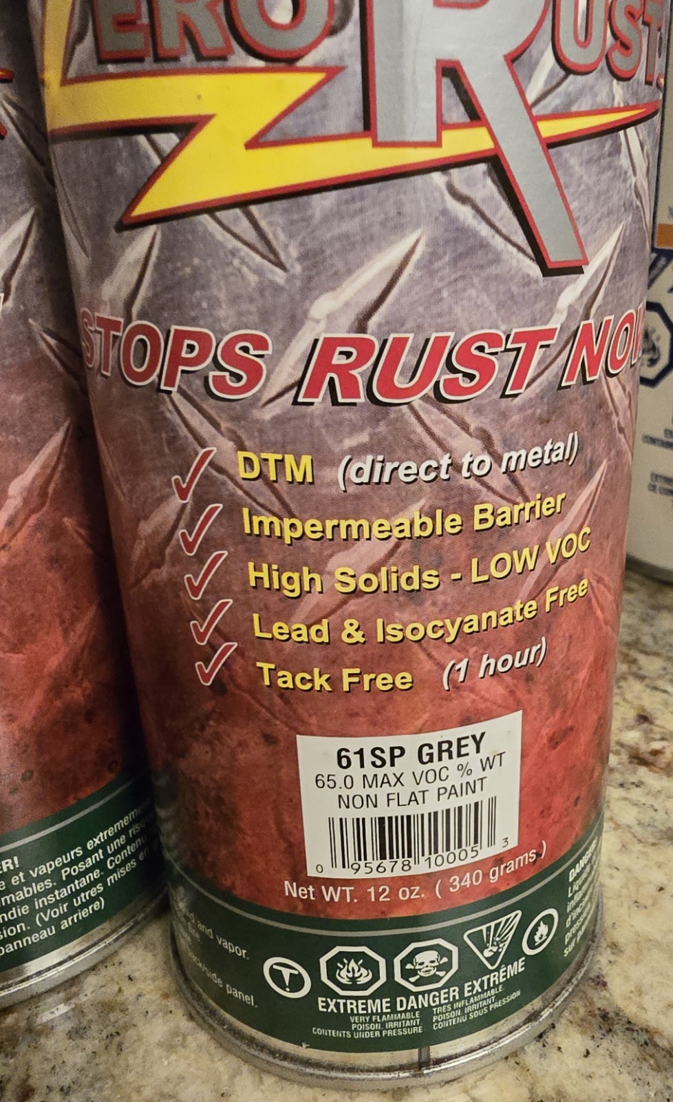 2 Cans Zero Rust – 61SP – Gray Rust Inhibitive Coating – 12oz Aerosol