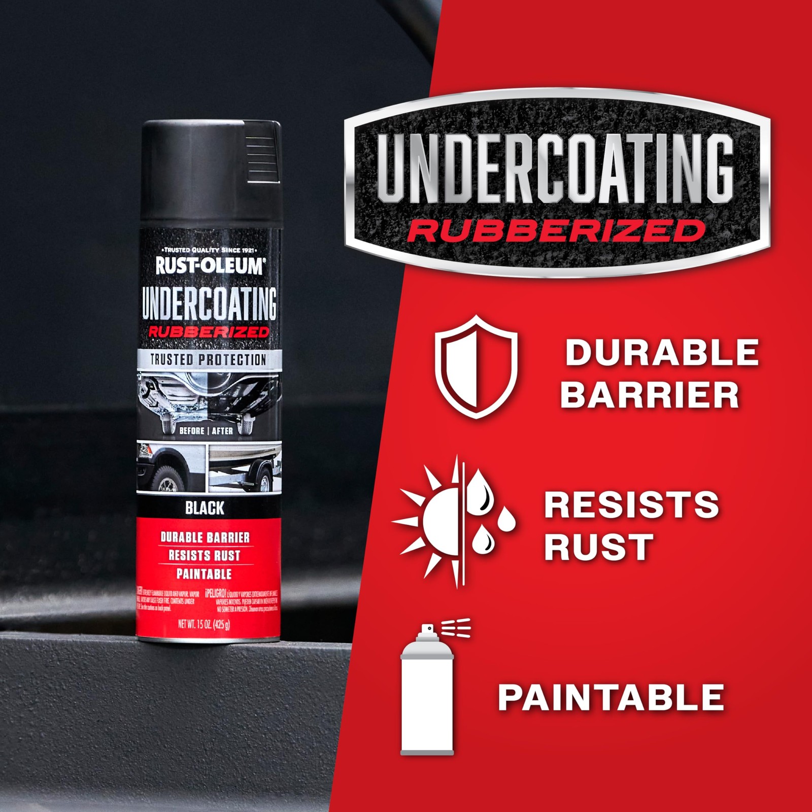 Rust-Oleum 248657 Rubberized Undercoating Spray, 15 Ounce (Pack of 1), Black