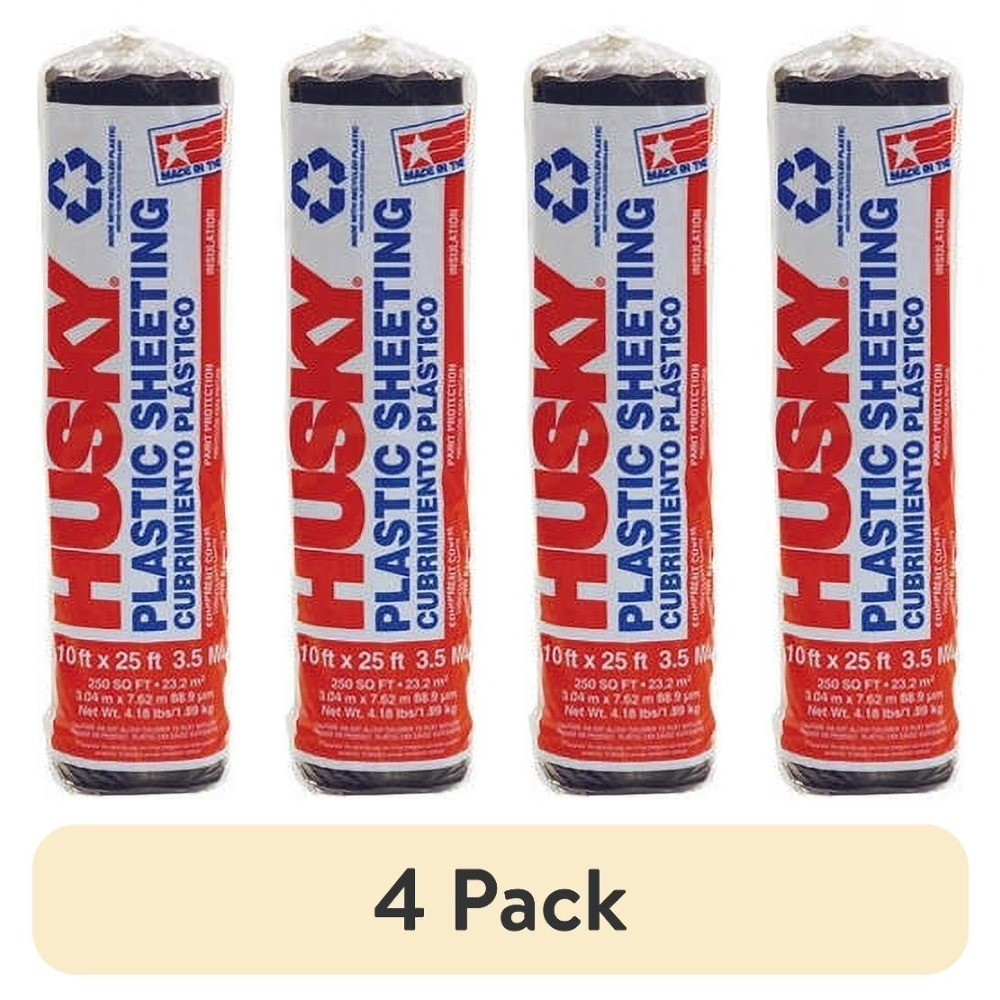 4-Pack 3.5 Mil 10 ft x 25 ft Black Plastic Sheeting Film Polyethylene Roll
