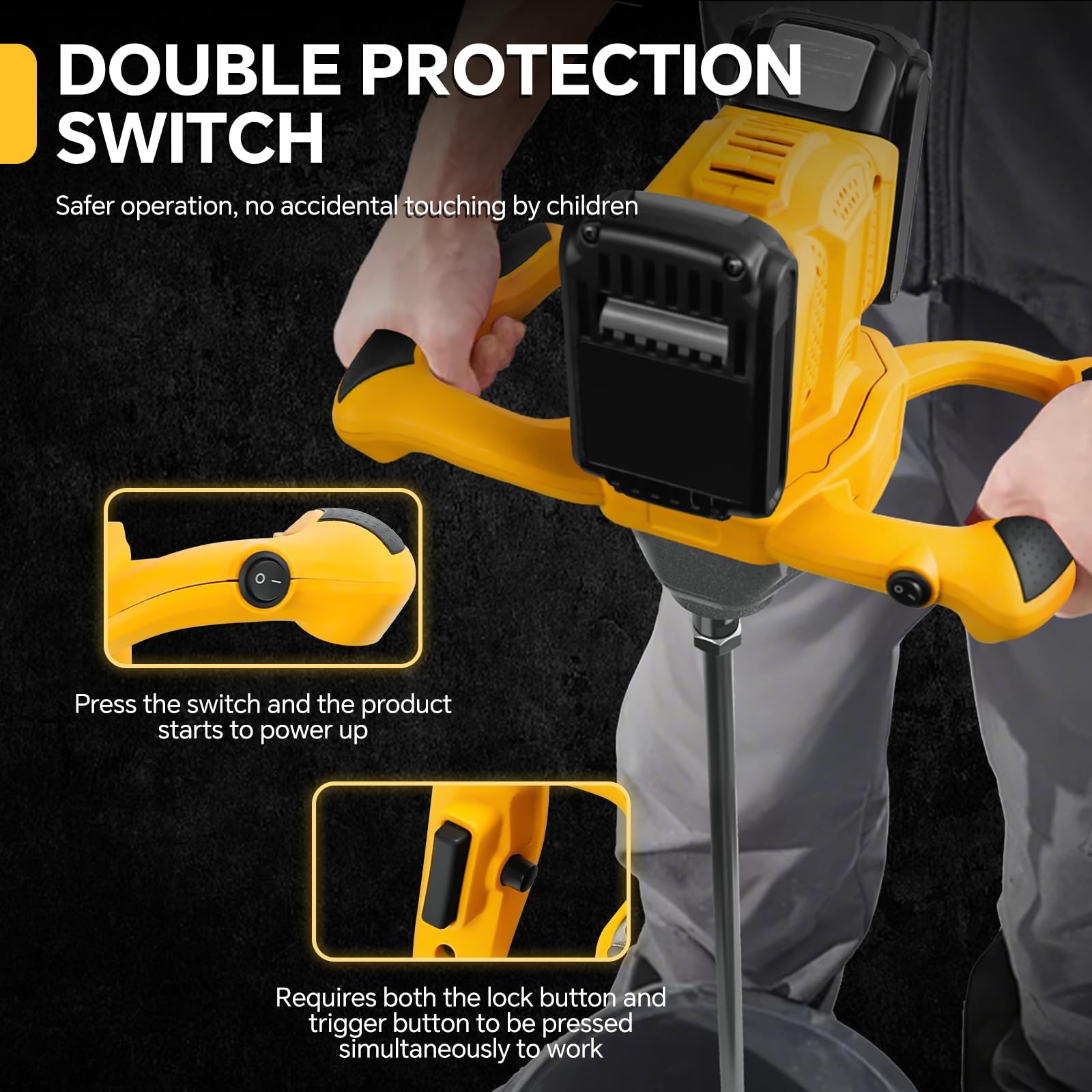 Cordless Cement Mixer, for Dewalt 20V Battery, 1200W Handheld Electric Concre…