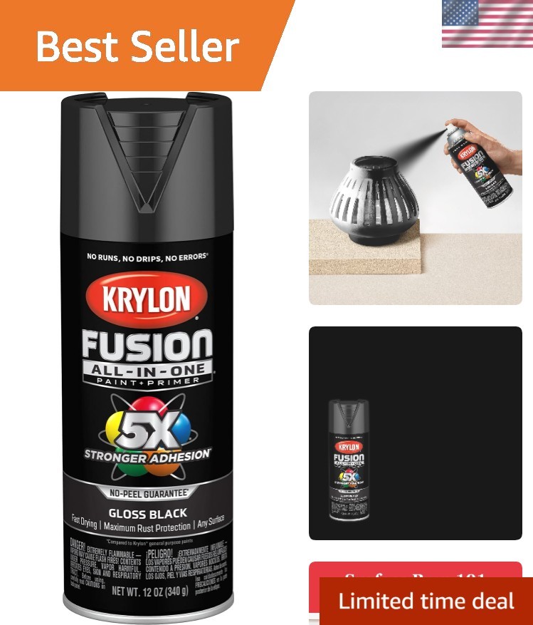 Rust-Resistant Gloss Black Spray Paint – Fast Drying, 25 sq.ft. Coverage