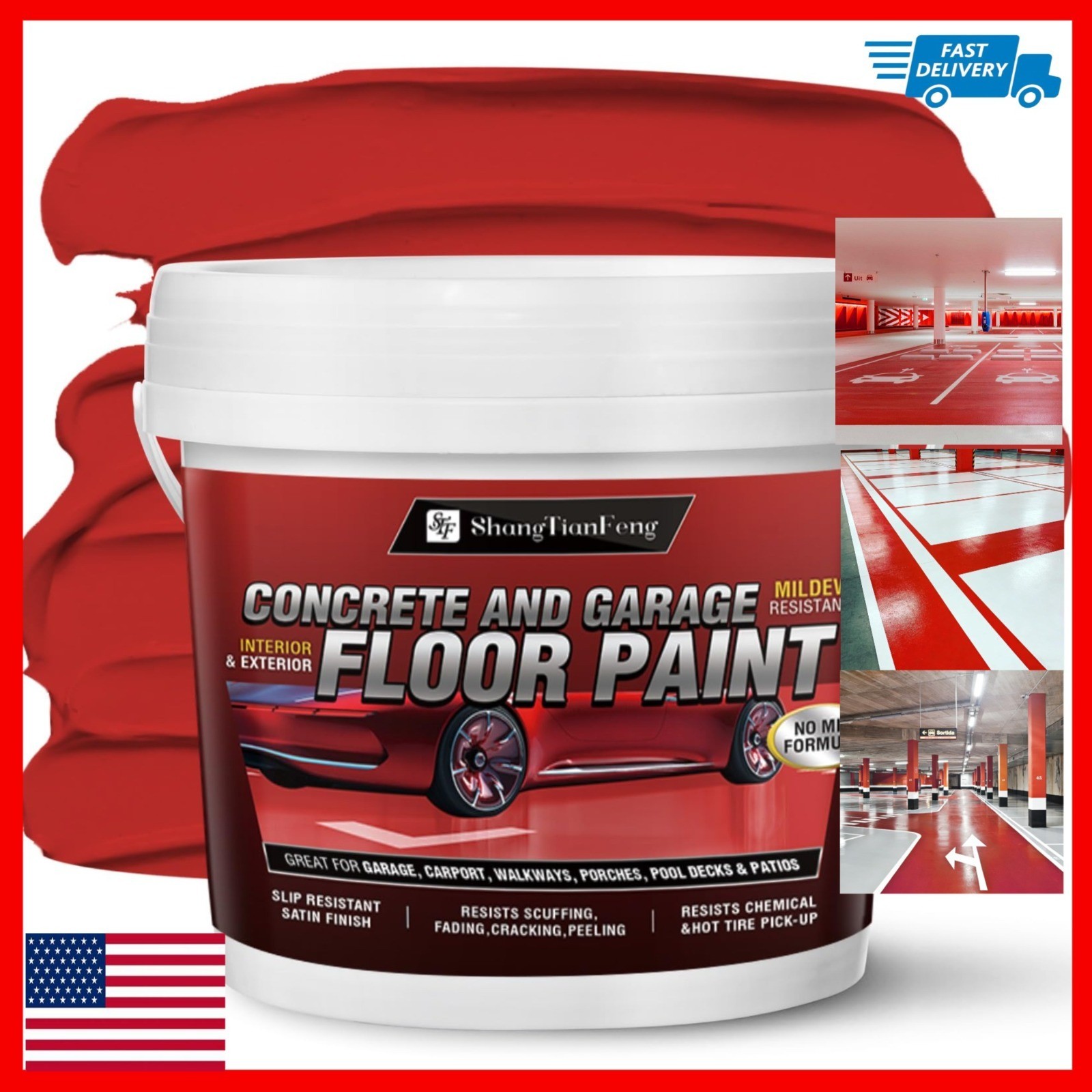 ShangTianFeng Professional Epoxy Floor Paint Kit – 1 Gallon Red Acrylic