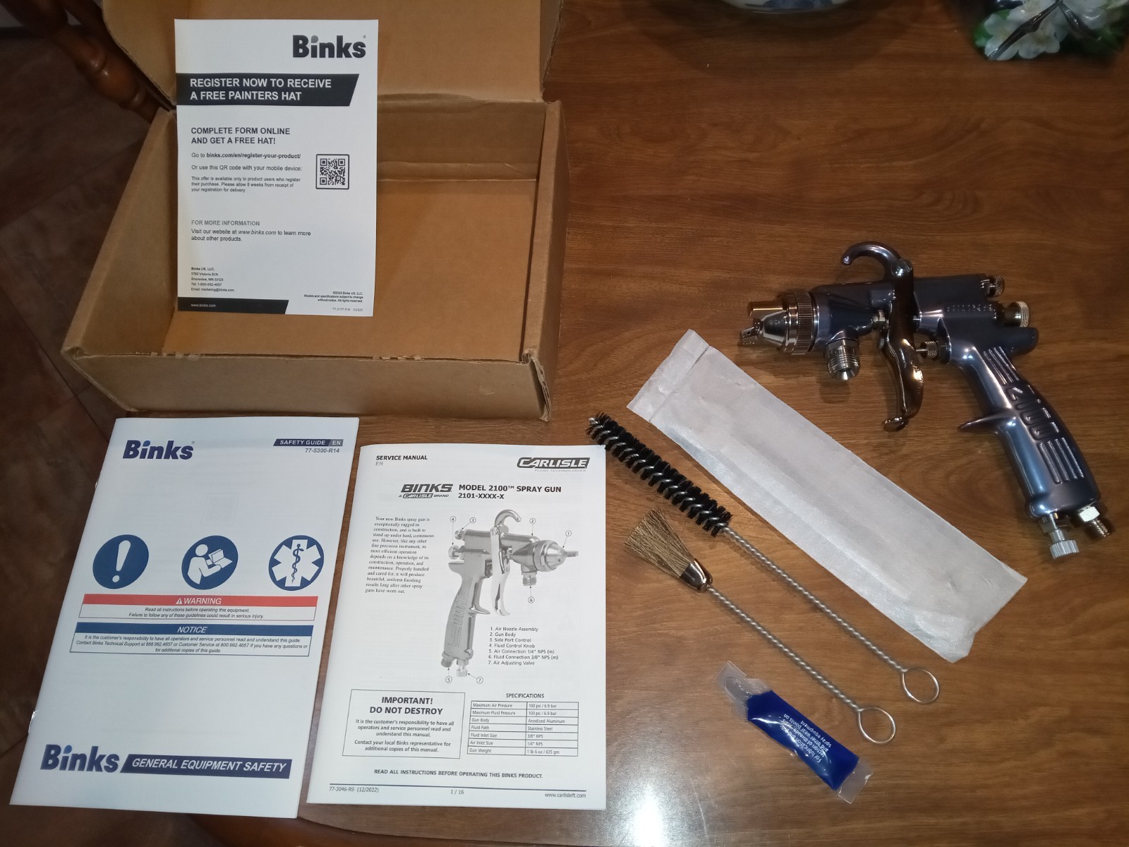 Binks 2101-2800-7 HVLP Spray Gun 2100 Gun Assembly, 638SS-63PB(P)