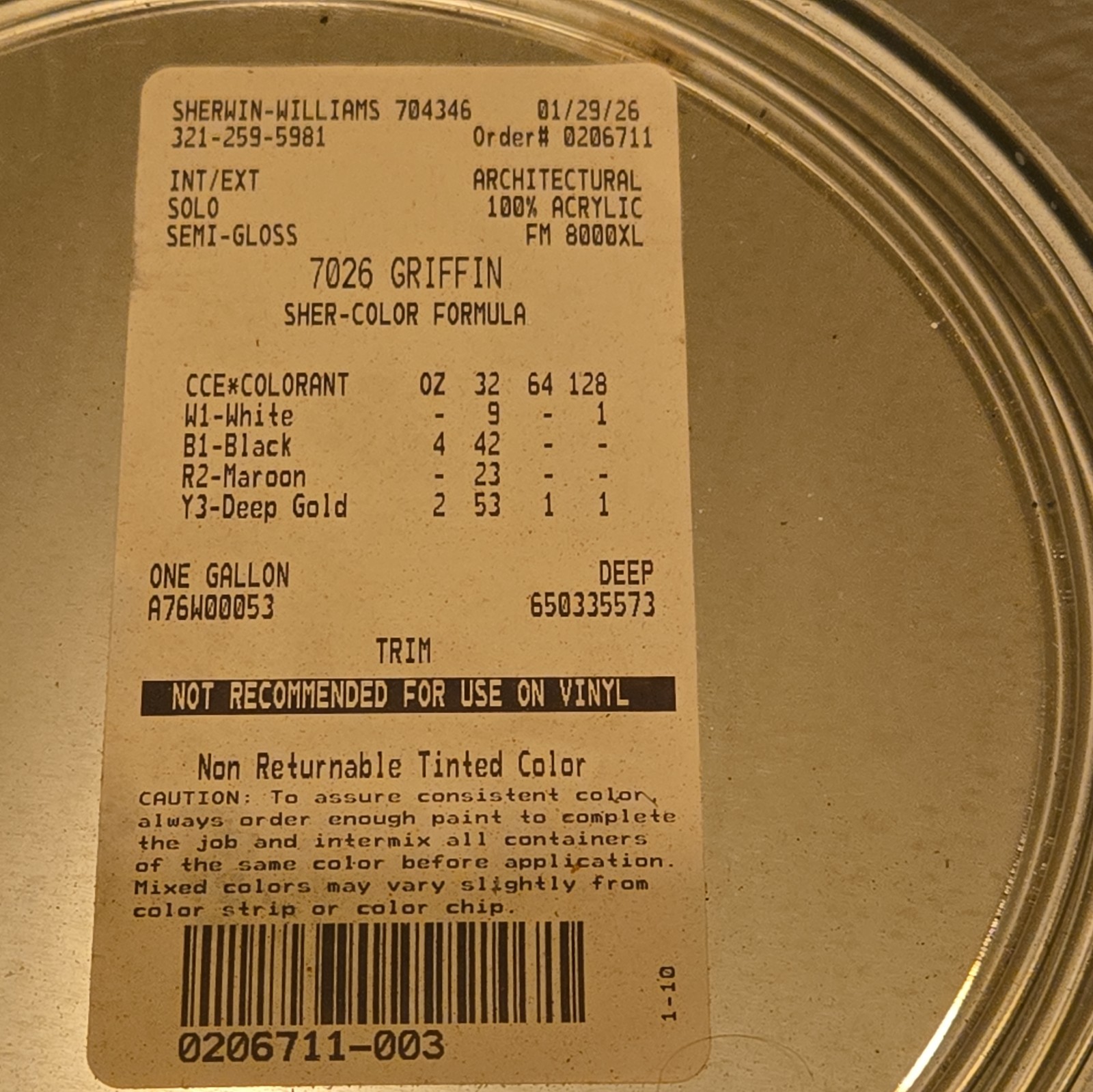 Sherwin WIlliams 7026 Griffin one gallon New Semi Gloss Interior/Exterior