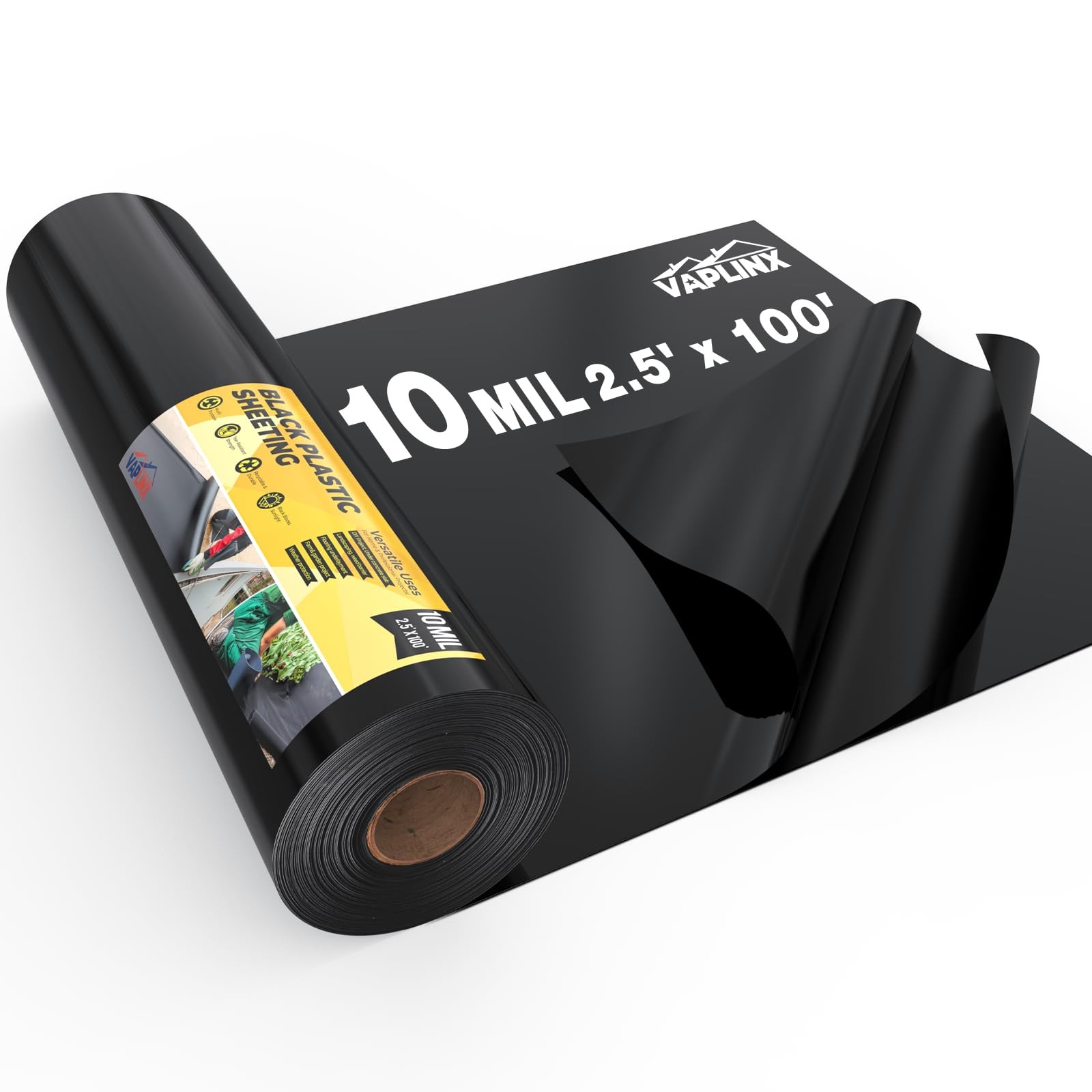 VAPLINX 10 Mil 2.5ft x 100ft Black Plastic Sheeting