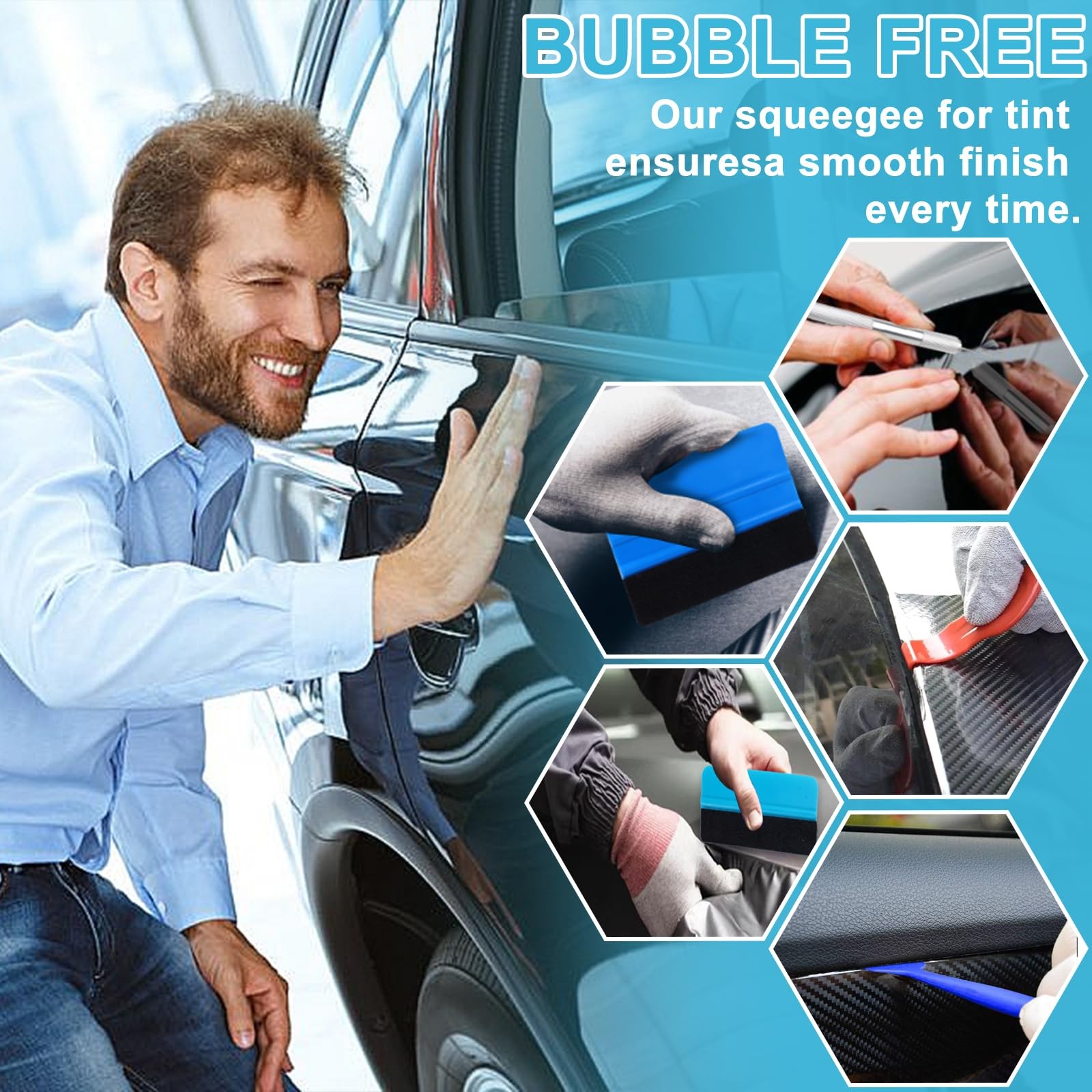 10PCS Window Tint Tools Kit, Premium Vinyl Wrap Easy to Apply Glass Blue
