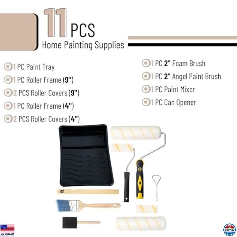Bates 11-Piece Paint Tray Set – Complete Kit with Rollers, Brushes & Foam Brush