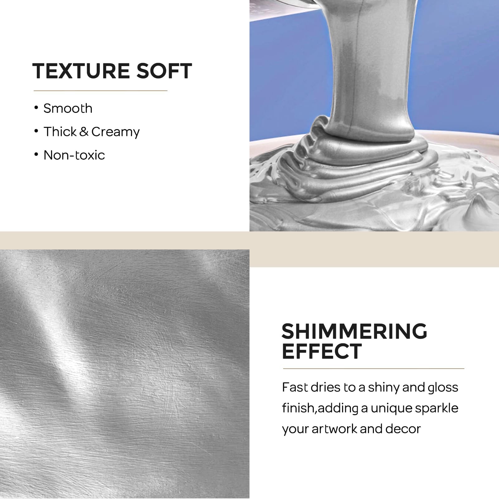 Metallic Silver Acrylic Paint, 8.45oz/250ml Silver Leaf Paint, Non Toxic Fading