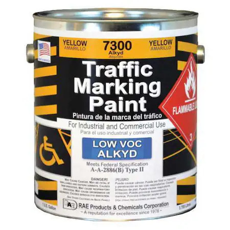 Rae Traffic Zone Marking Paint, 1 gal., Yellow, Alkyd Solvent -Based 7300-01 Rae