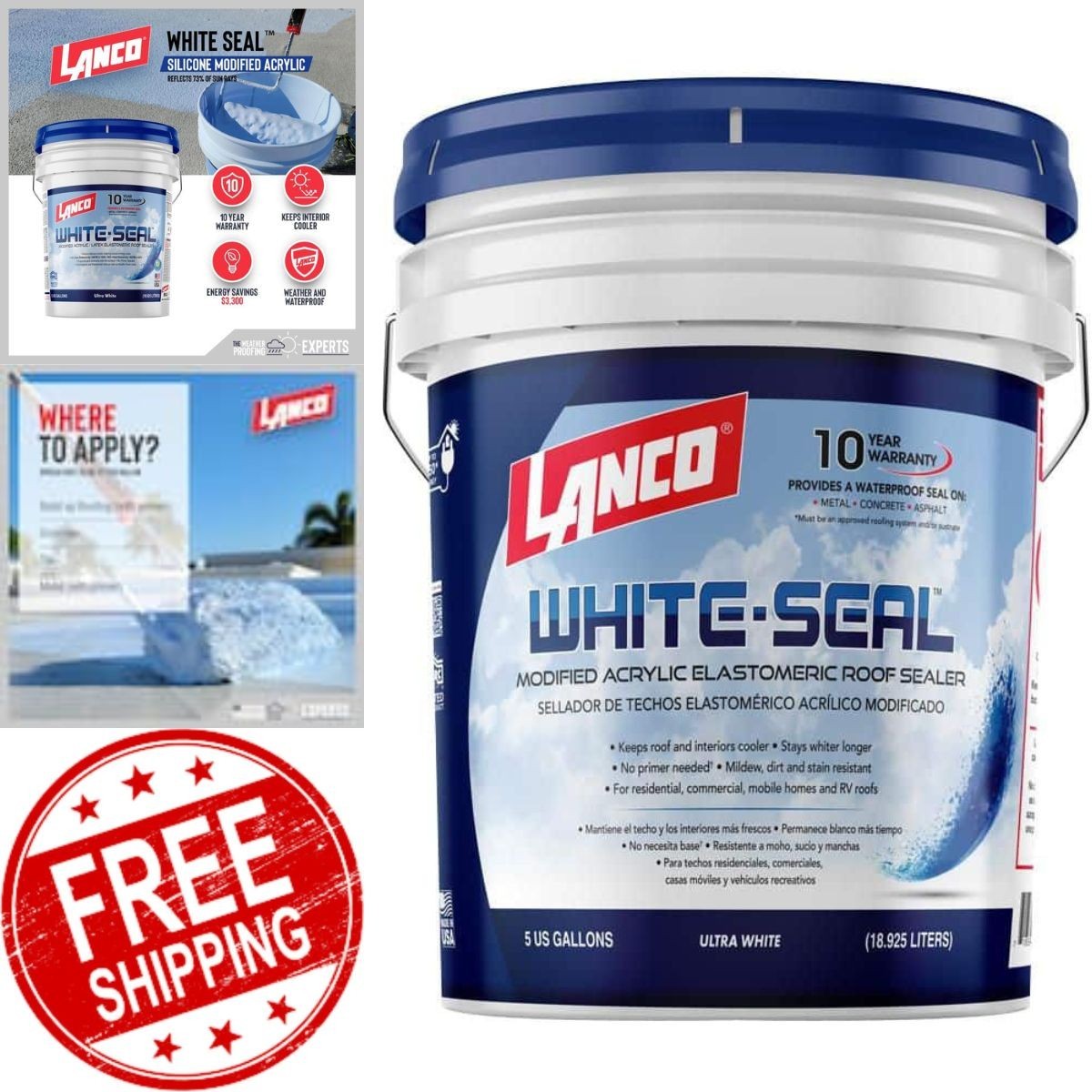 Elastomeric Roof Sealer 5 Gallon White Coating Waterproof Rubberized Cool RV