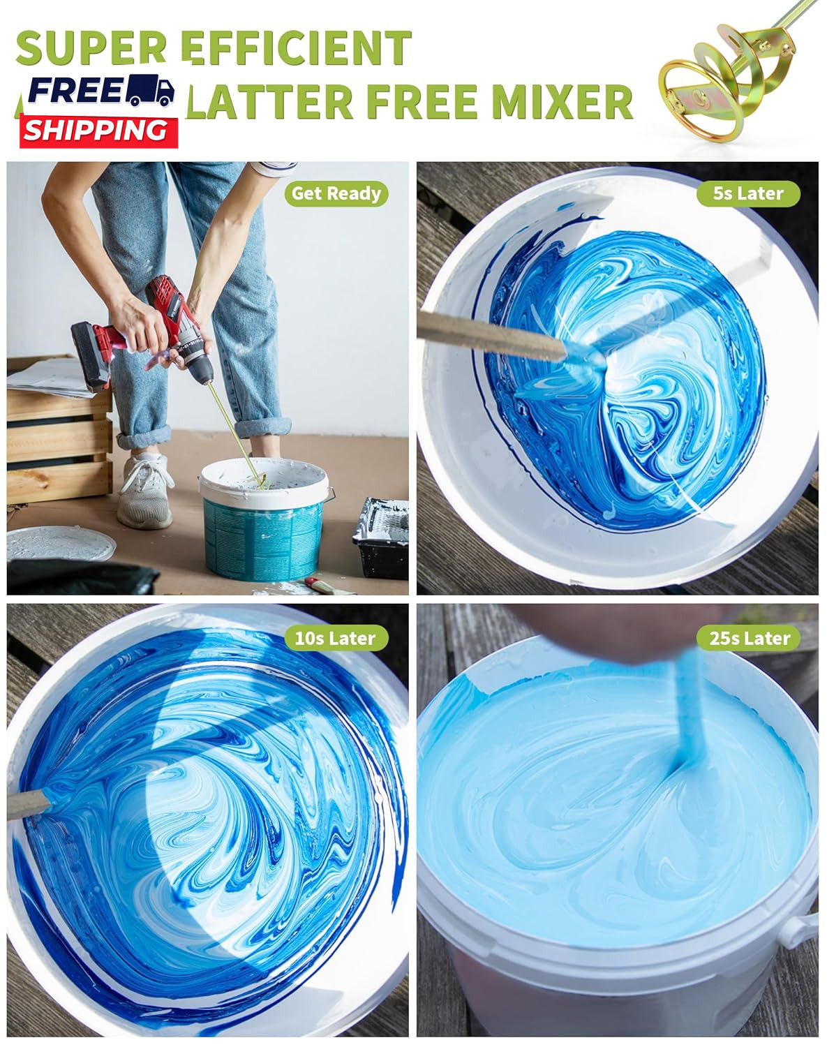 Paint Mixer for Drill Paint Stirring Drill Attachment for 1-5 Gallon Bucket