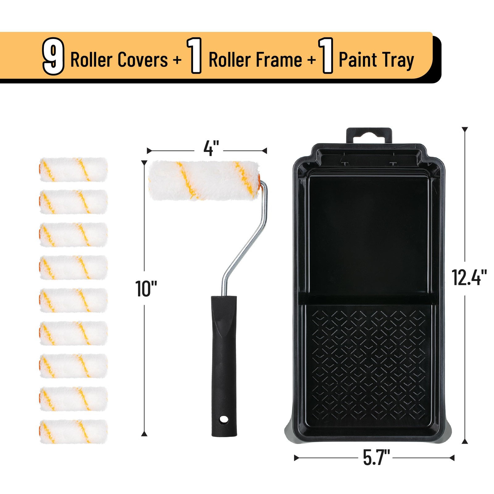 Bates- 4 Inch Paint Roller Kit, 11 pcs, Small 11 Black