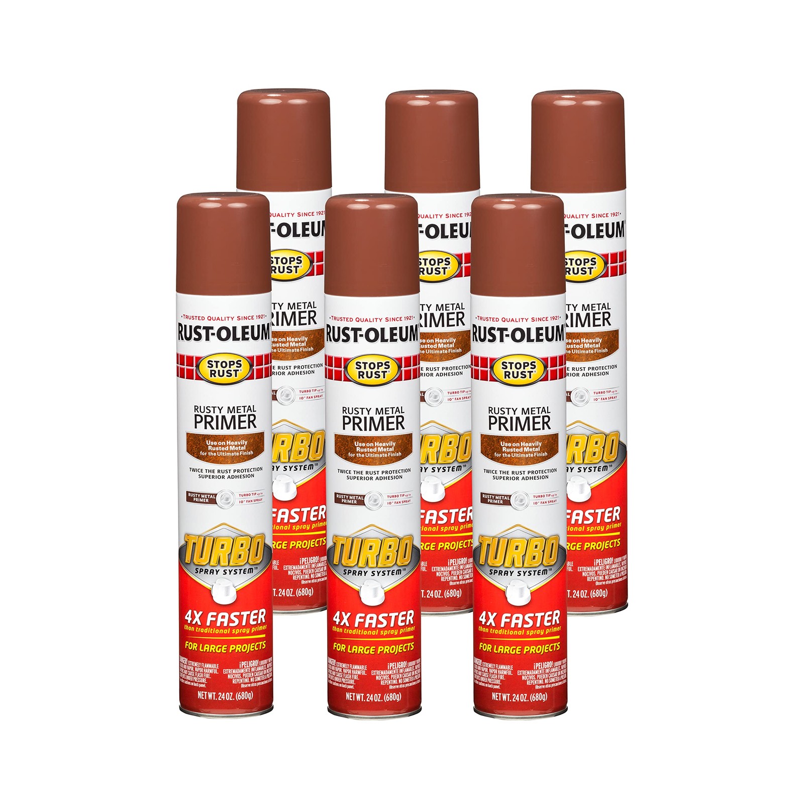 Rust-Oleum 353346-6PK Stops Rust Turbo Spray 1 Count (Pack of 6), Flat Red