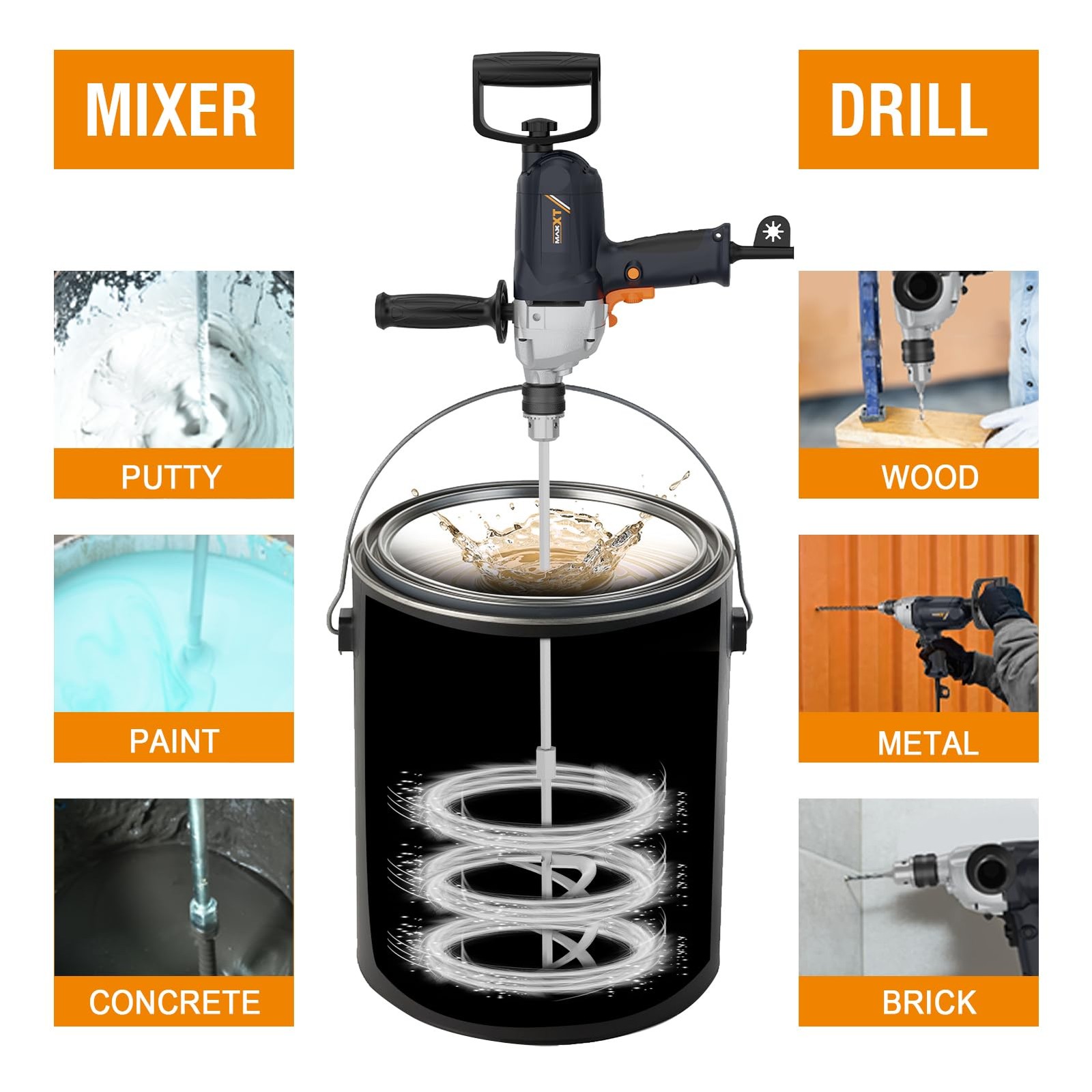 Drill Mixer Set with Spade Handle 1/2 inch Electric Corded Mixing Drill Machi…