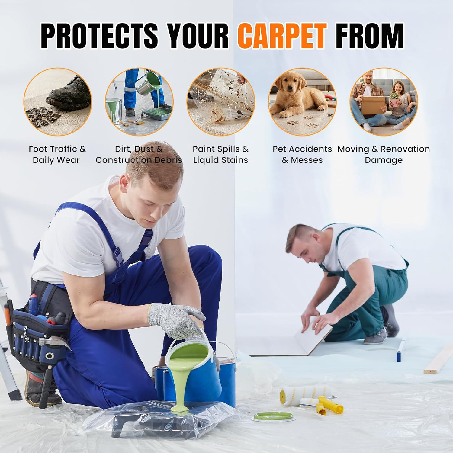 3Mil Carpet Protection Film 24″ X 200′ ，Self-Adhesive Plastic Carpet Protection