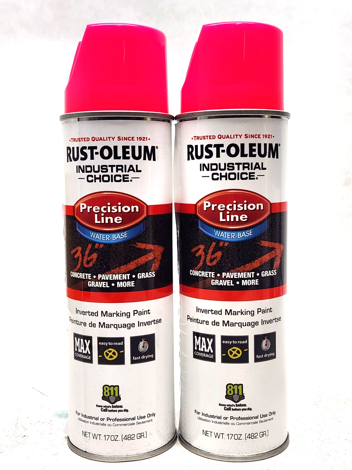 2 CANS! NEW Rust-Oleum 1861838 Fluorescent Pink Inverted Marking Paint, 17 oz.