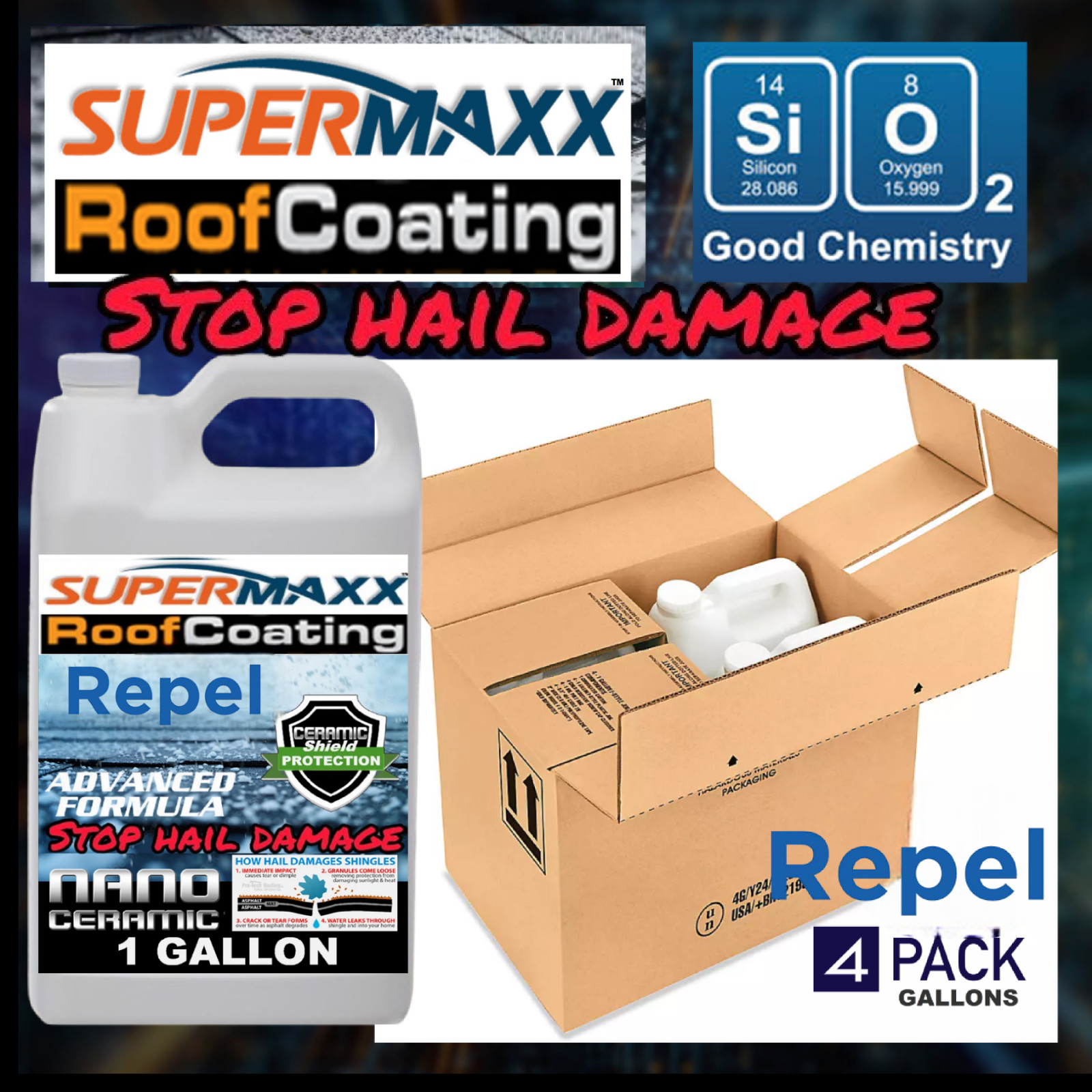 SuperMaxx High Impact/Hail Resistant – Nano Roof Coating – 4 PACK