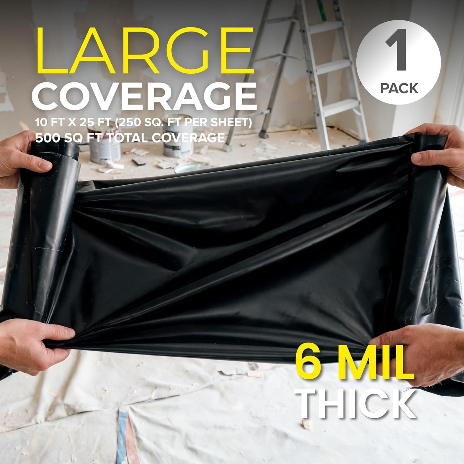 All-Weather 10′ x 25′ 6 Mil Black Plastic Sheeting – Protect Plants & Projects