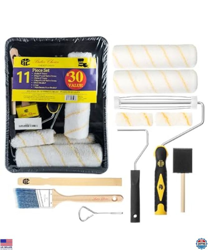Bates 11-Piece Paint Tray Set – Complete Kit with Rollers, Brushes & Foam Brush