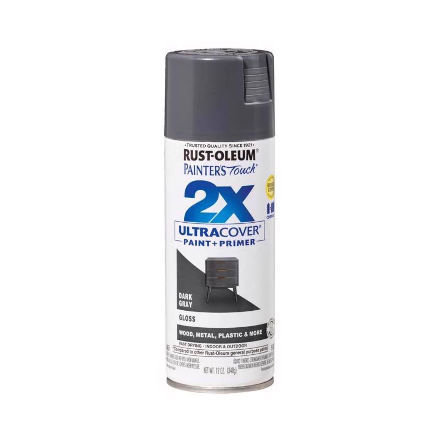 Rust-Oleum 249115 2X Ultra Cover Gloss Dark Gray Spray Paint 12 oz. (Pack of 6)
