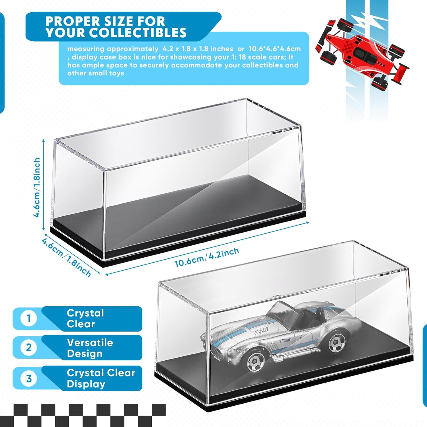 4 Pcs 1/64 Display Case Acrylic Model Cars Display Case 4.17 X 1.81 X 1.81 Inche