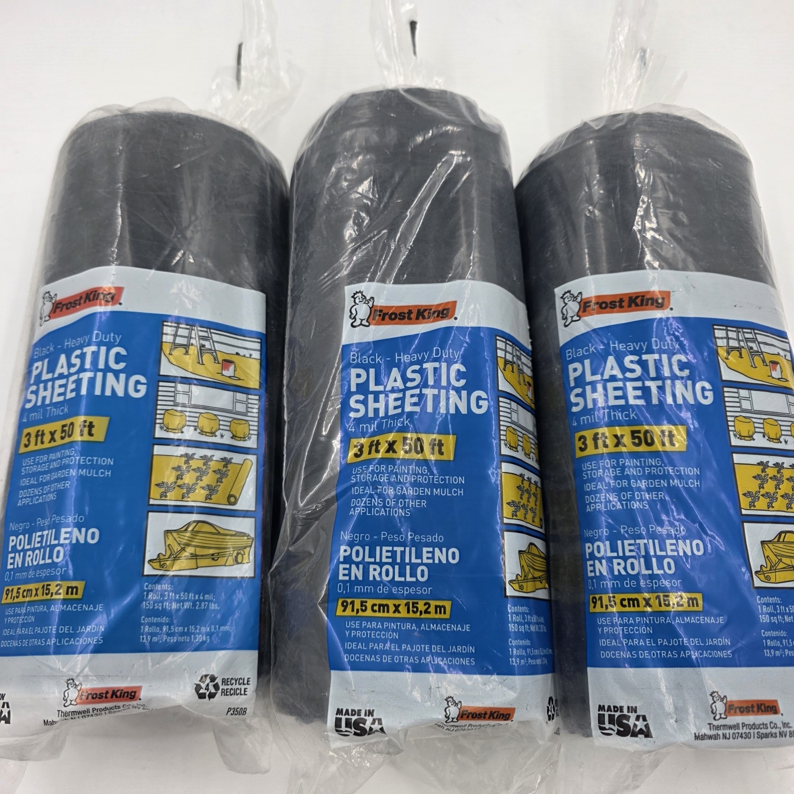 Lot Of 3 Frost King 350B Polyethylene Sheeting 3′ x 50′ 4 Mil, Black