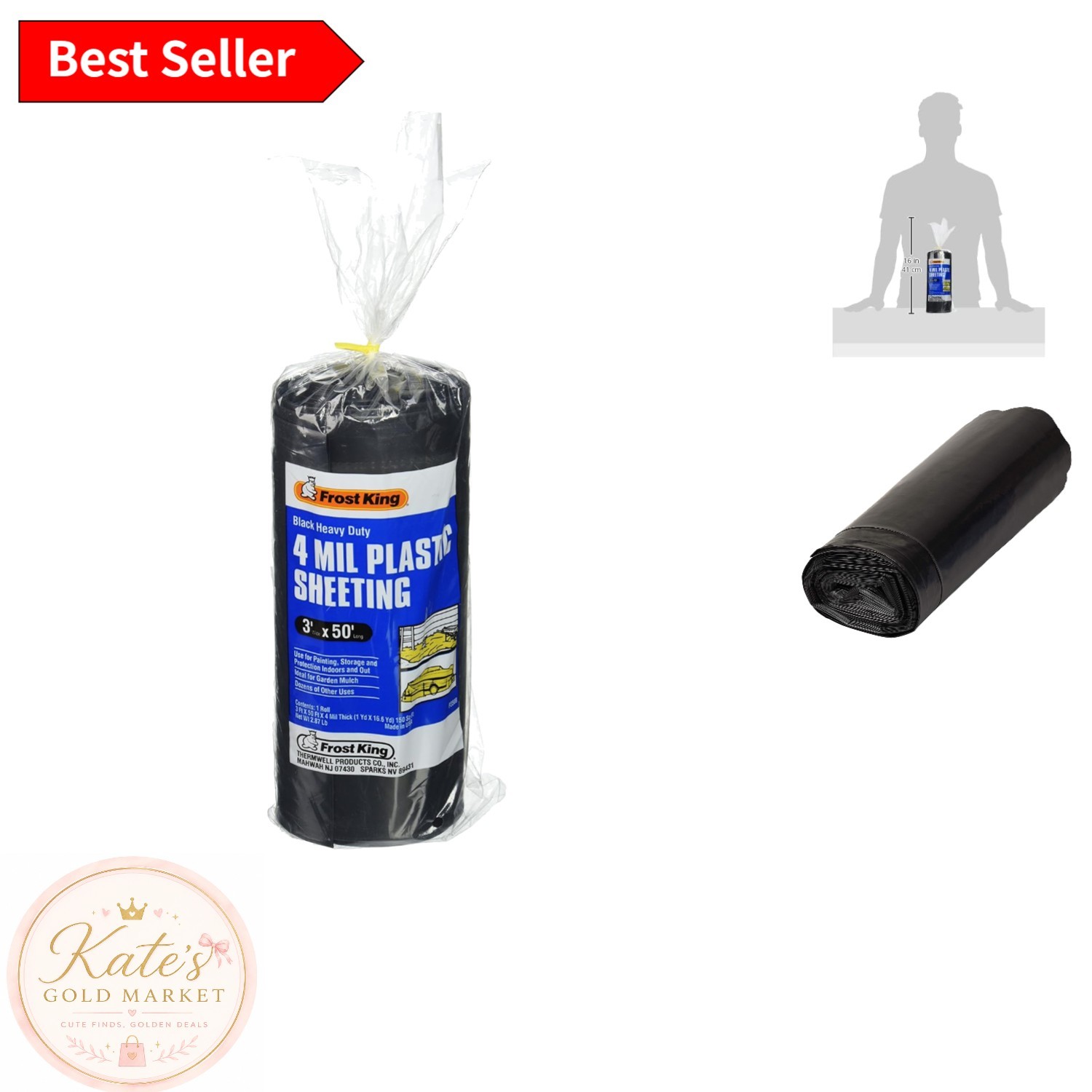 Durable 3′ x 50′ Black Polyethylene Sheeting – Ideal for Boat Covers & More
