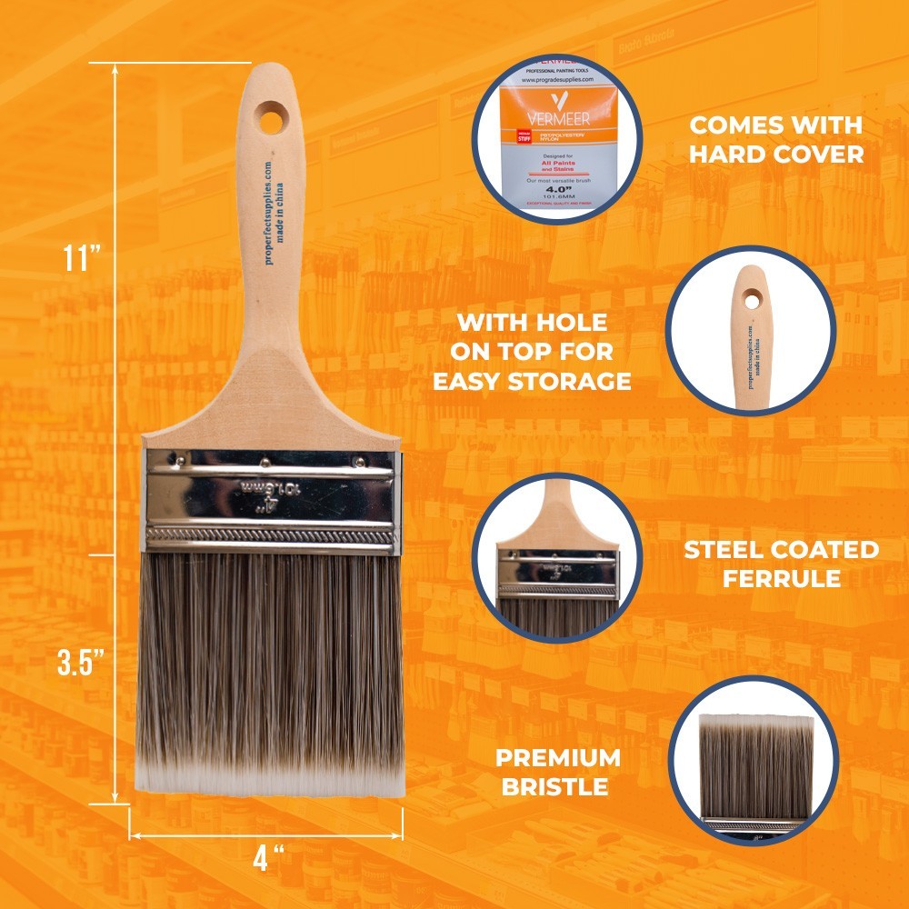 12vPack – 4″ Flat Brushes for All Latex and Oil Paints & Stains