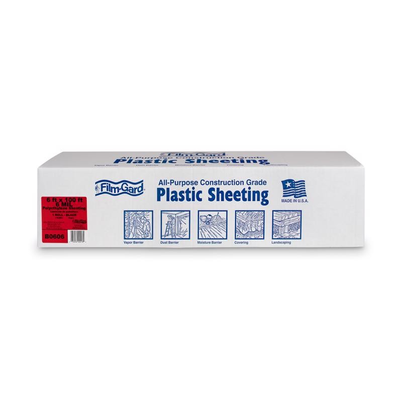 Film-Gard 6 mil Black Polyethylene Plastic Sheeting 6 ft x 100 ft
