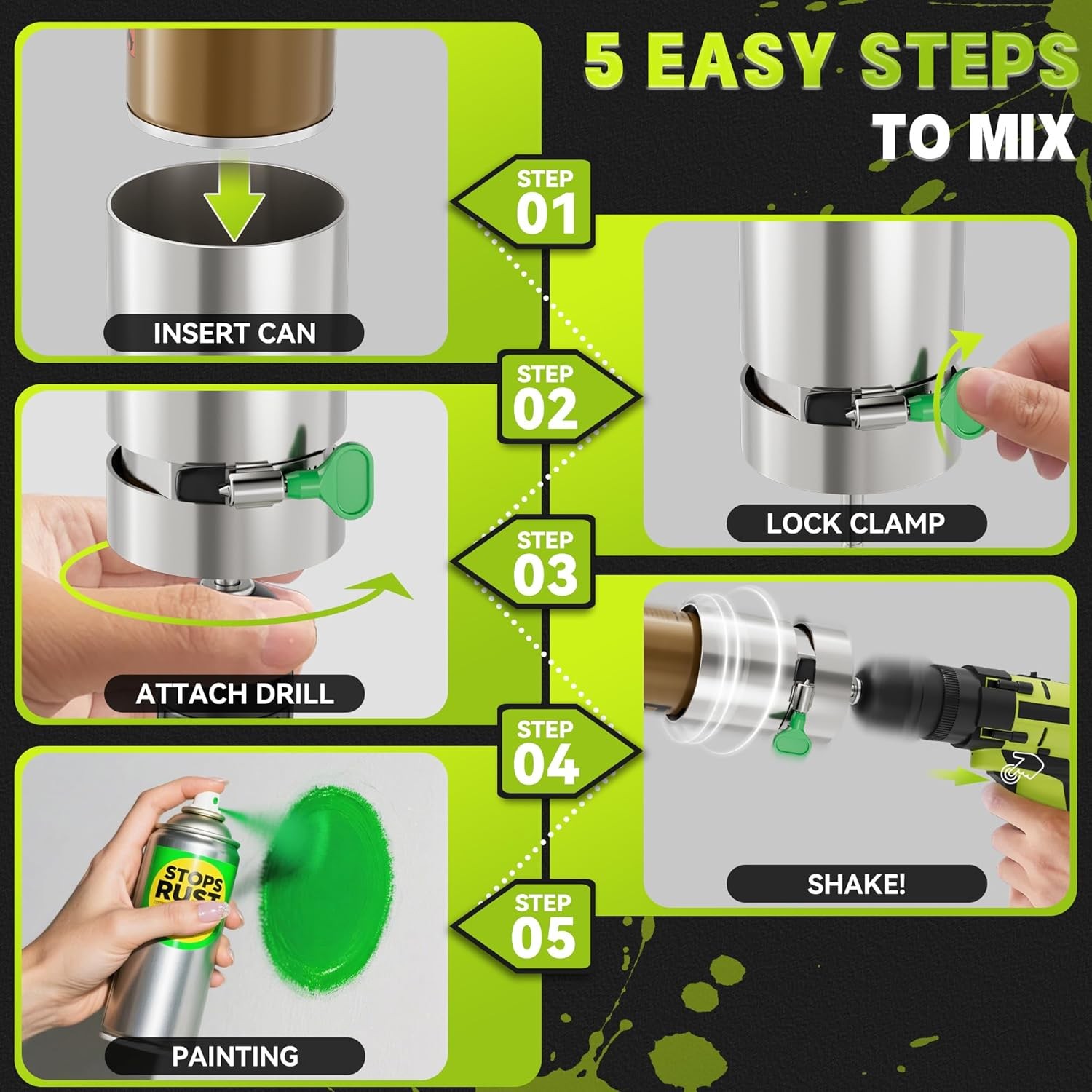 Spray Paint Can Shaker for Drill-Powered Only— Fits 2″ to 3″ Cans, Time-Saving/O