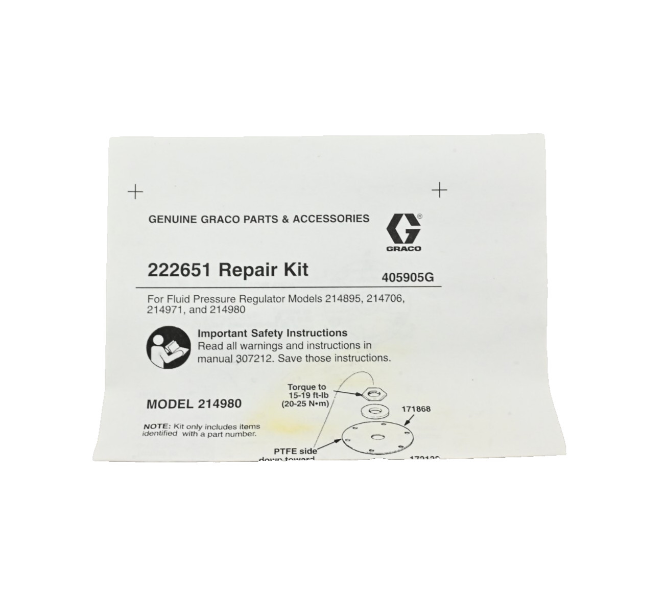 Graco 222651 Fluid Pressure Regulator Repair Kit 14895, 214706, 214971, 214980