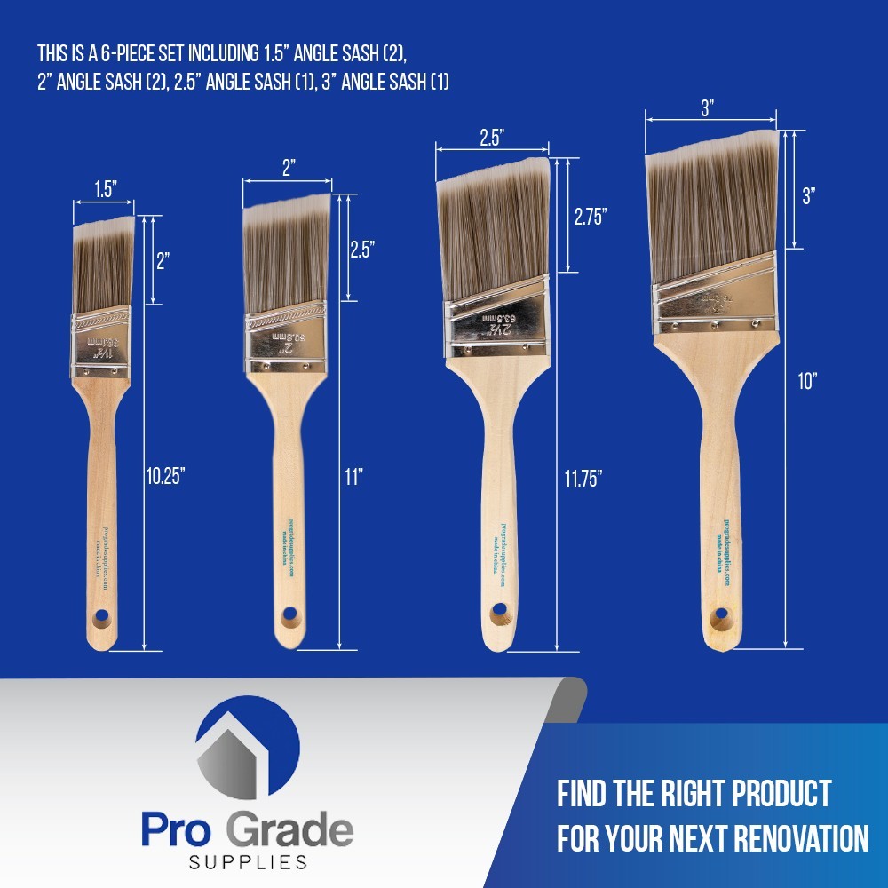 Pro Grade – Paint Brushes – 6 Pack Variety Angle Paint Brushes