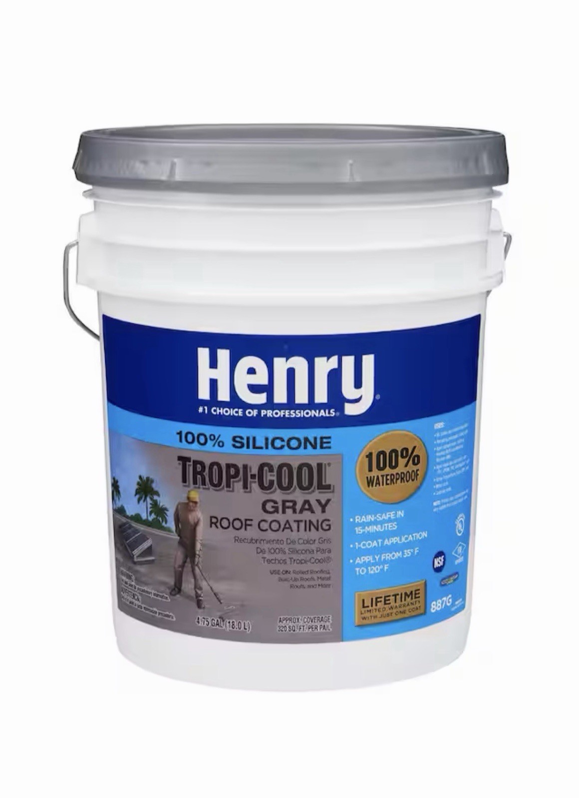 Henry Tropi-Cool 887G Gray Waterproof Silicone RV Roof Coating Sealant 4.75 Gal