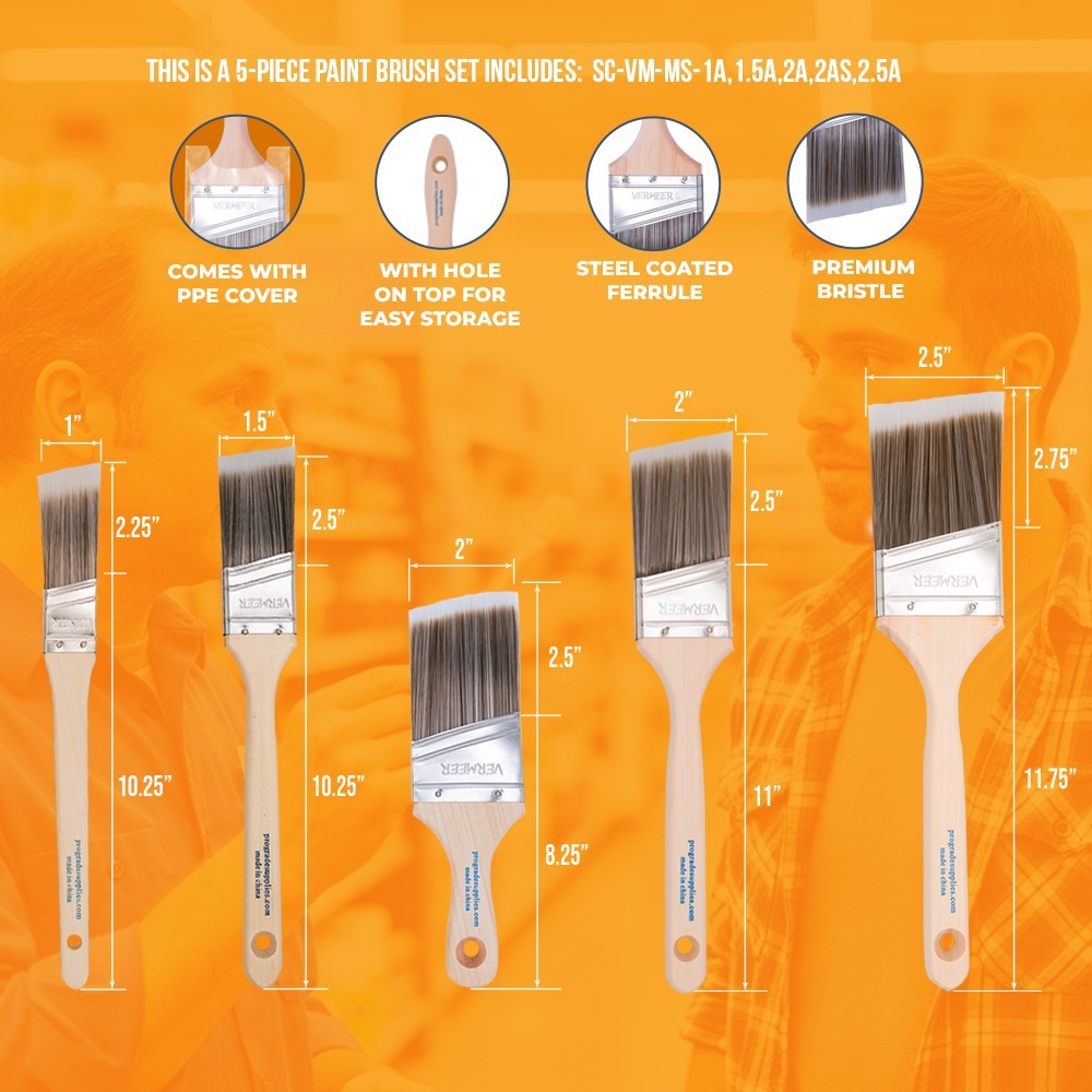 5-Pack Angle Brushes in Assorted Sizes for All Latex and Oil Paints & Stains