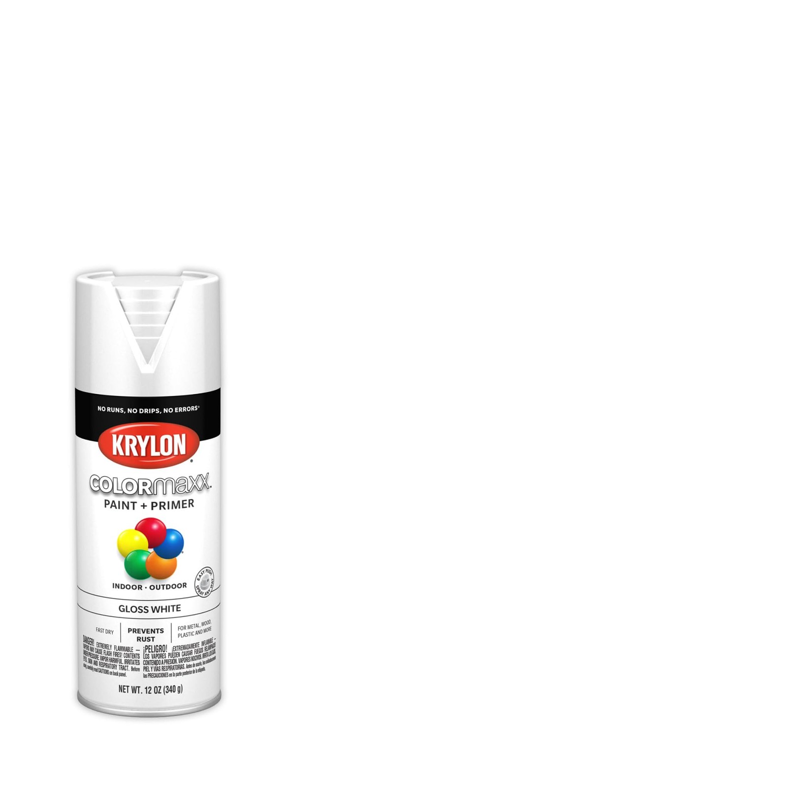 Krylon ColorMaxx 12 Oz. Gloss Spray Paint, White – 1 Count (Pack of 1),
