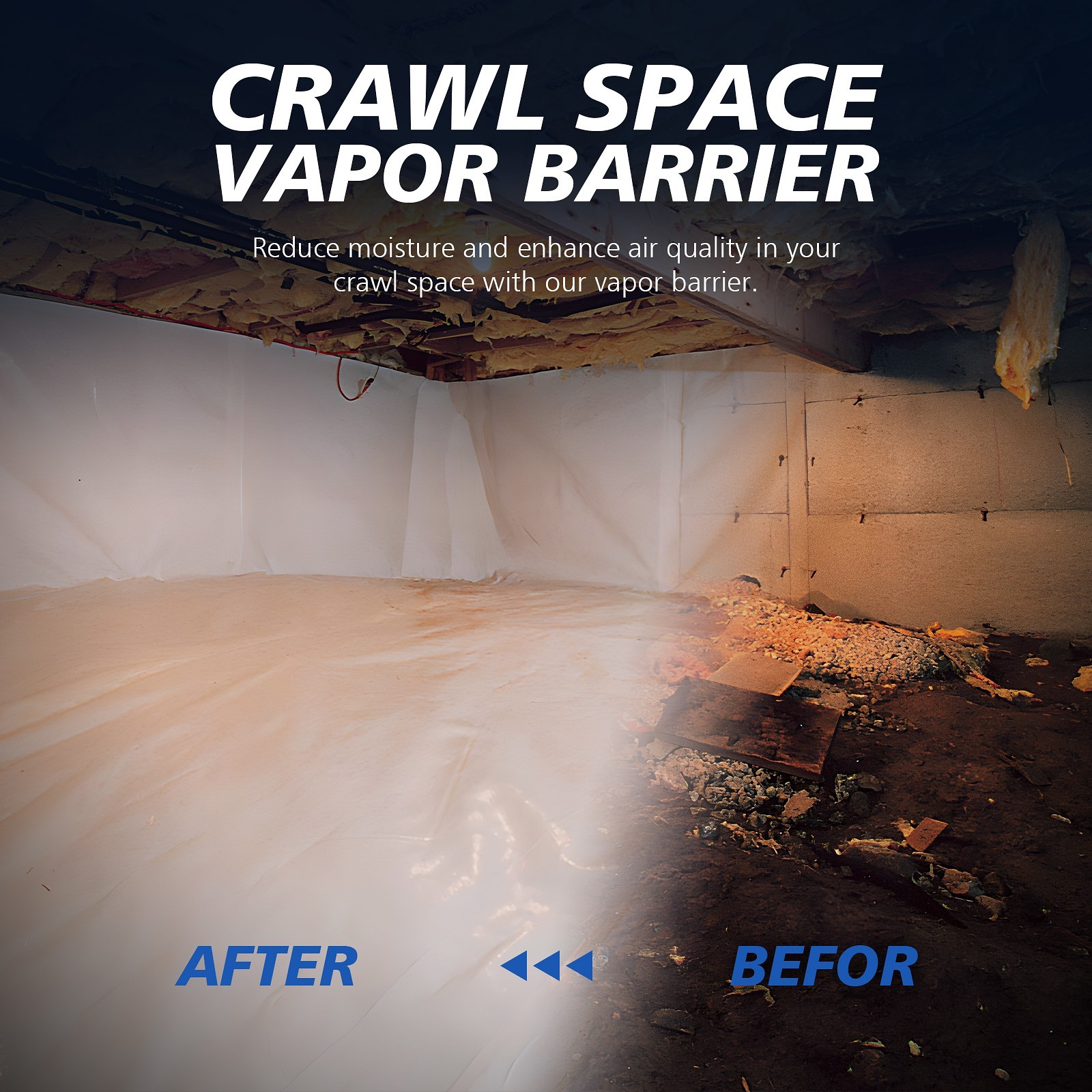 Crawl Space Vapor Barrier – 14 mil 10′ x 100′, Crawlspace Encapsulation kit