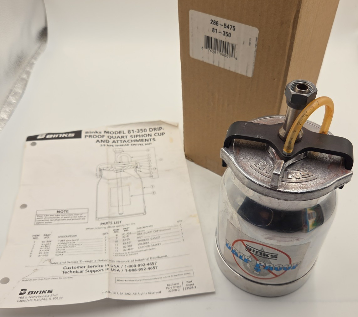 Vintage 2002 Binks Drip Proof 2 Model 81-350 Spray Gun Cup Made in USA w/ Box