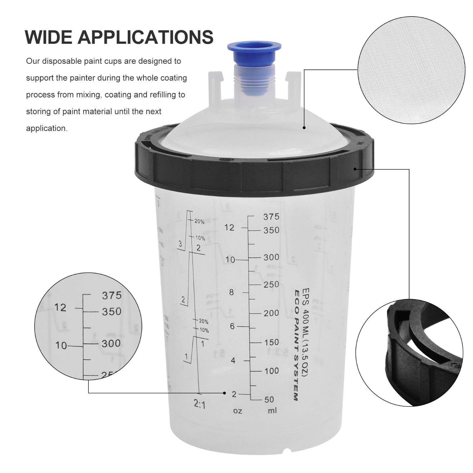 50 Pack 13 Ounce Disposable Paint Spray Gun Cup Kit w/ Cup Liners &Sealing Plugs