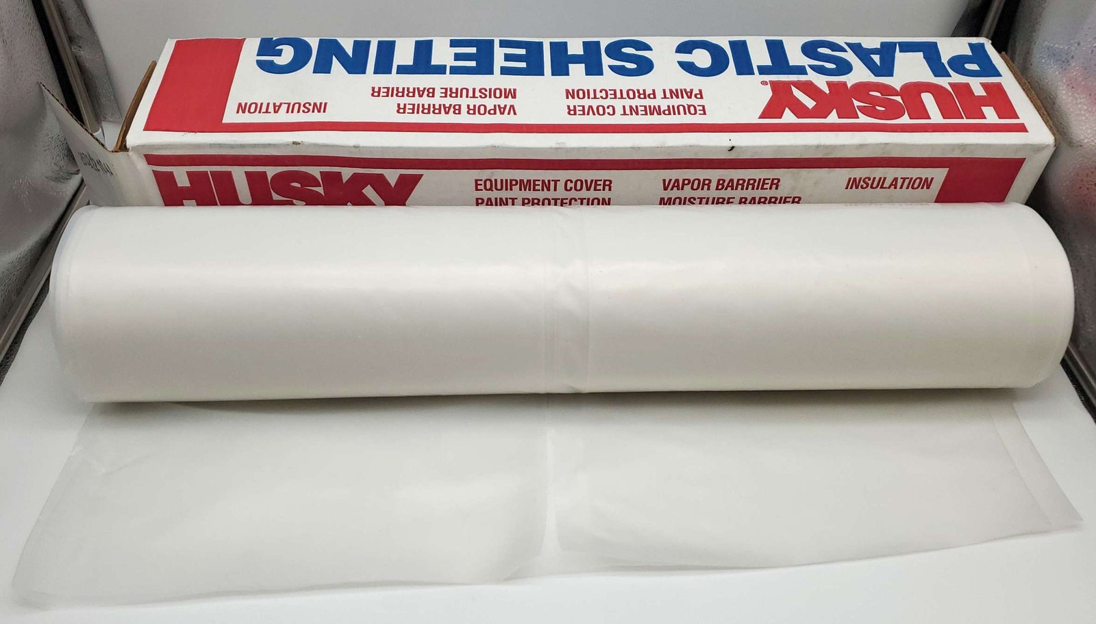 Husky 8′ x 100′ Plastic Sheeting Poly-America 408C Clear 4-Mil Low Density
