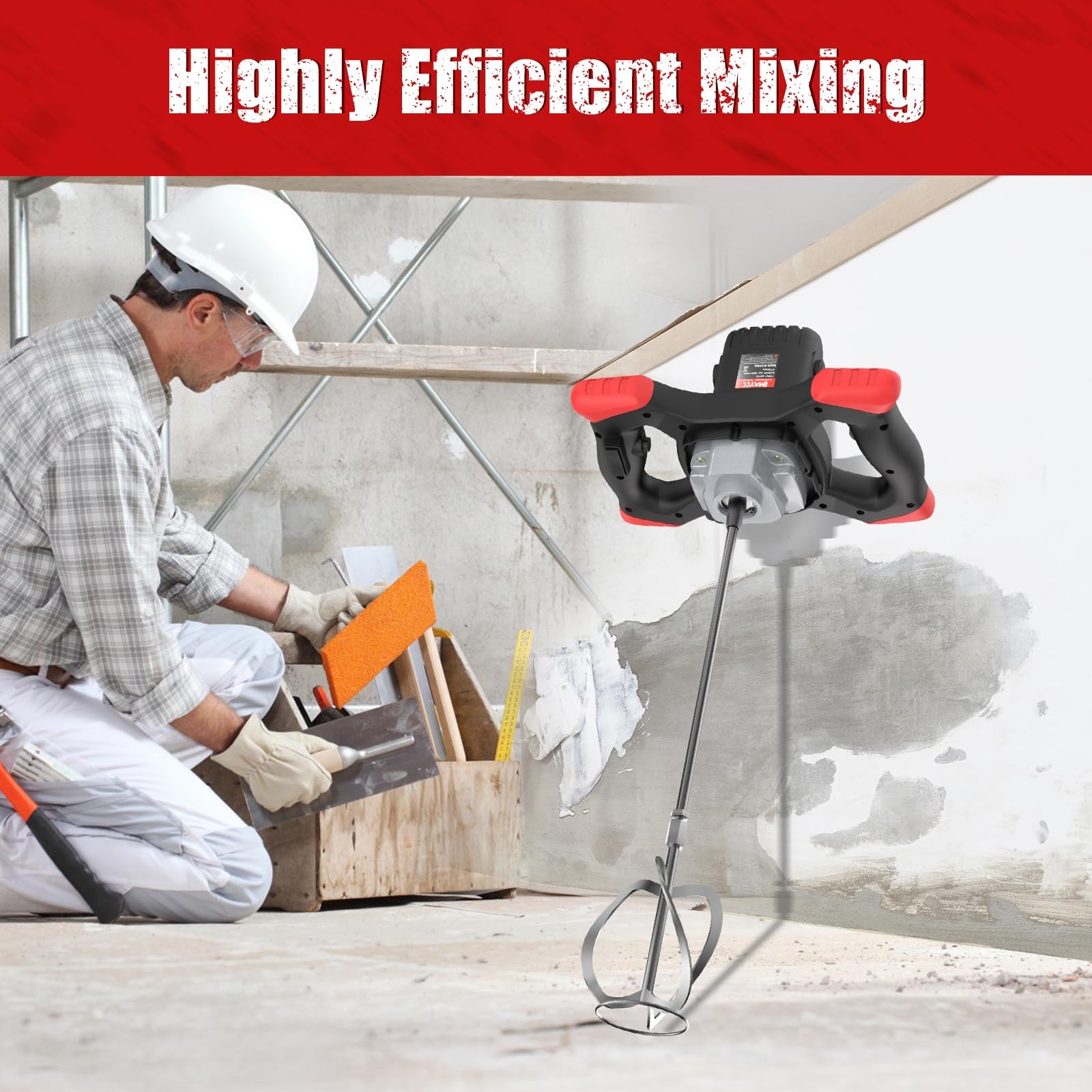 Mixer 2100W, Portable Concrete Mixer, 110V Handheld Mud Mixer for Motar,Paint…