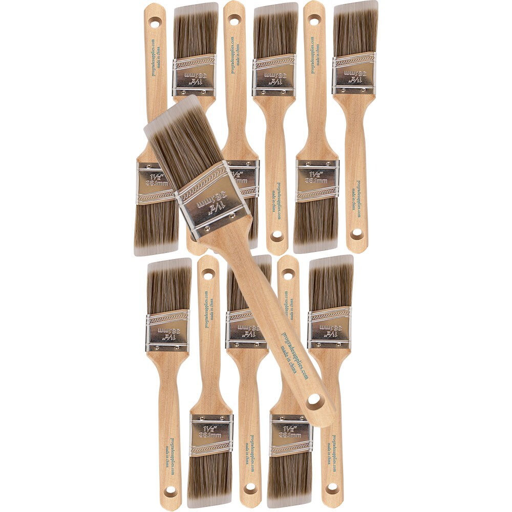 12 Pack – 1.5″ Angle Brushes for All Latex and Oil Paints & Stains