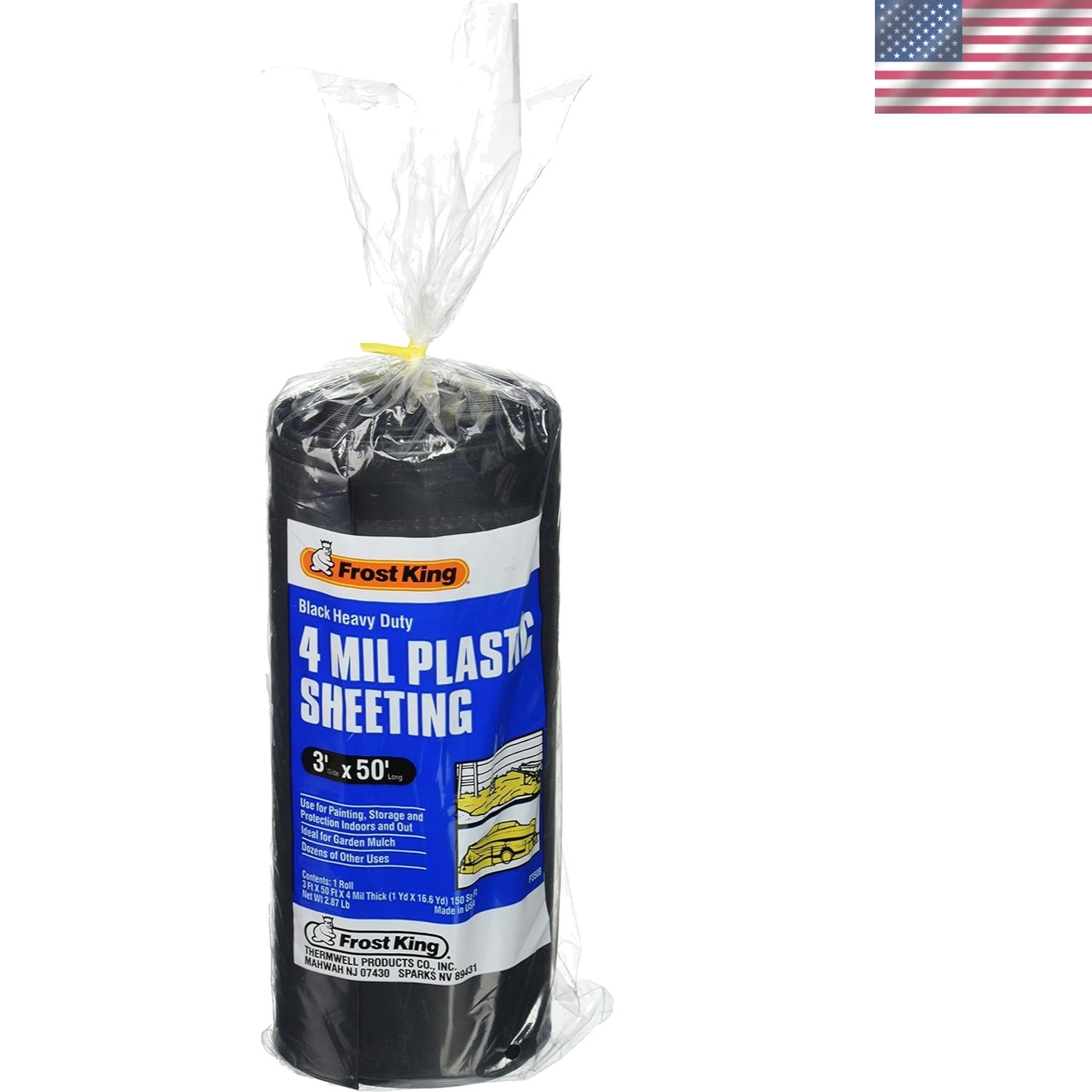 350B Black Polyethylene Sheeting, 3′ x 50′ x 4 Mil – Water-Resistant Protection