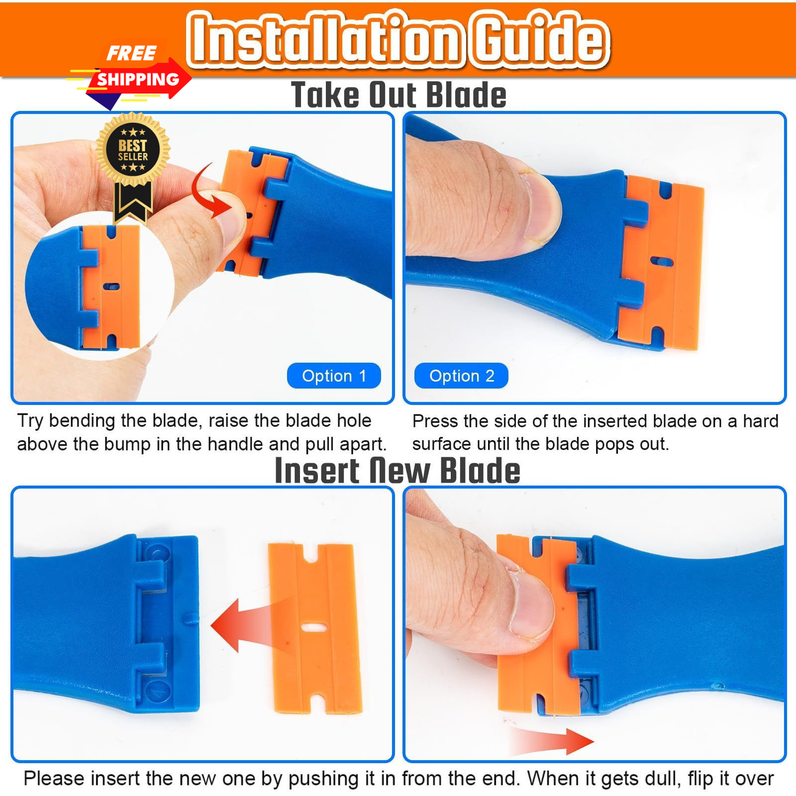 Plastic Razor Blade Scraper, 2PCS Scraper Tool with 100PCS Blades…